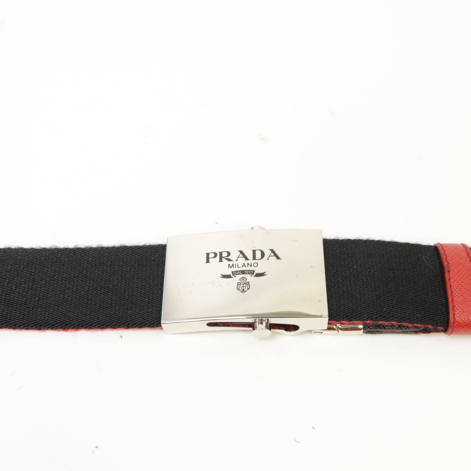 PRADA 帆布Belt銀扣腰帶黑色/紅色