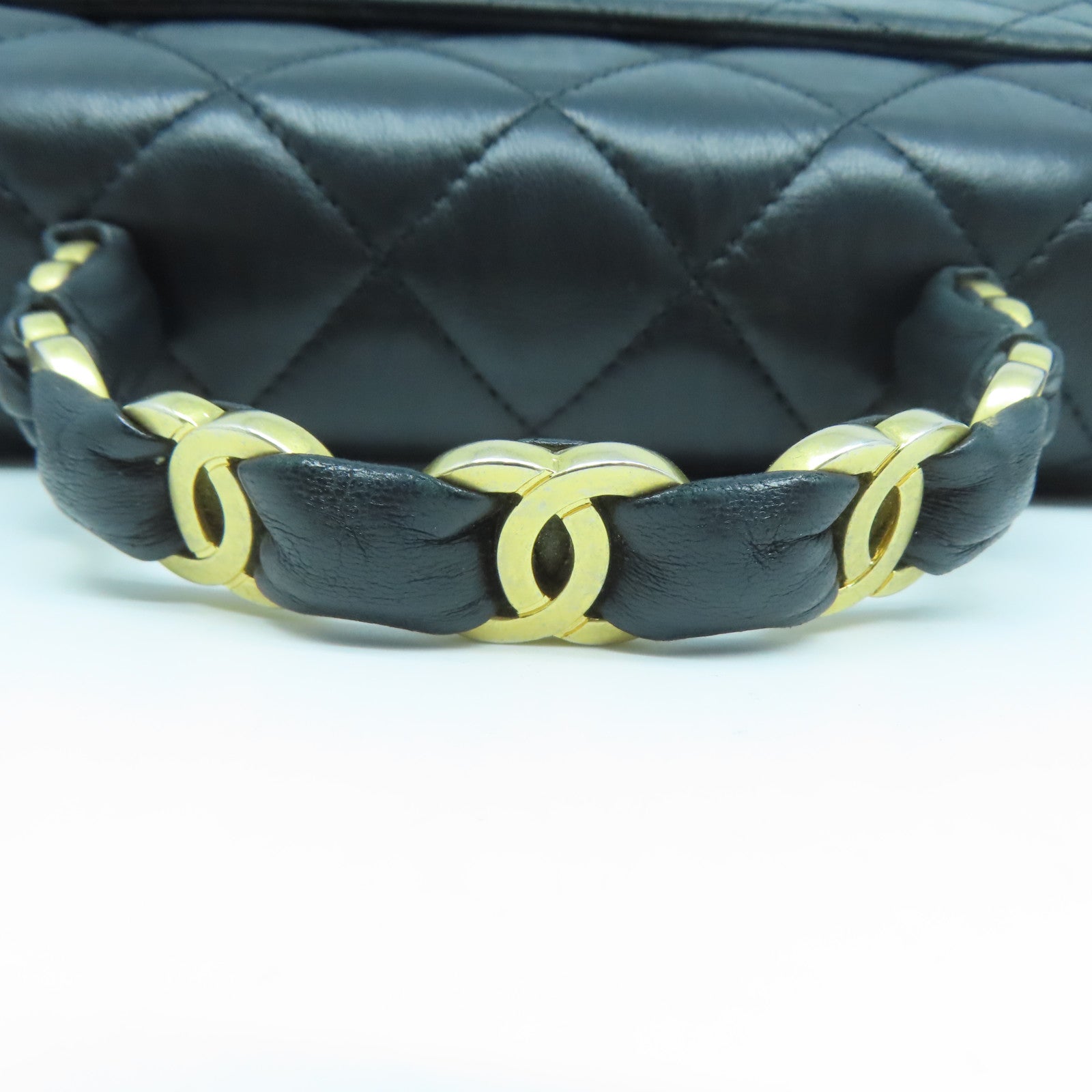 CHANEL 菱格羊皮皮革Mini Flap Bag With Top Handle金扣手挽肩背兩用袋黑色