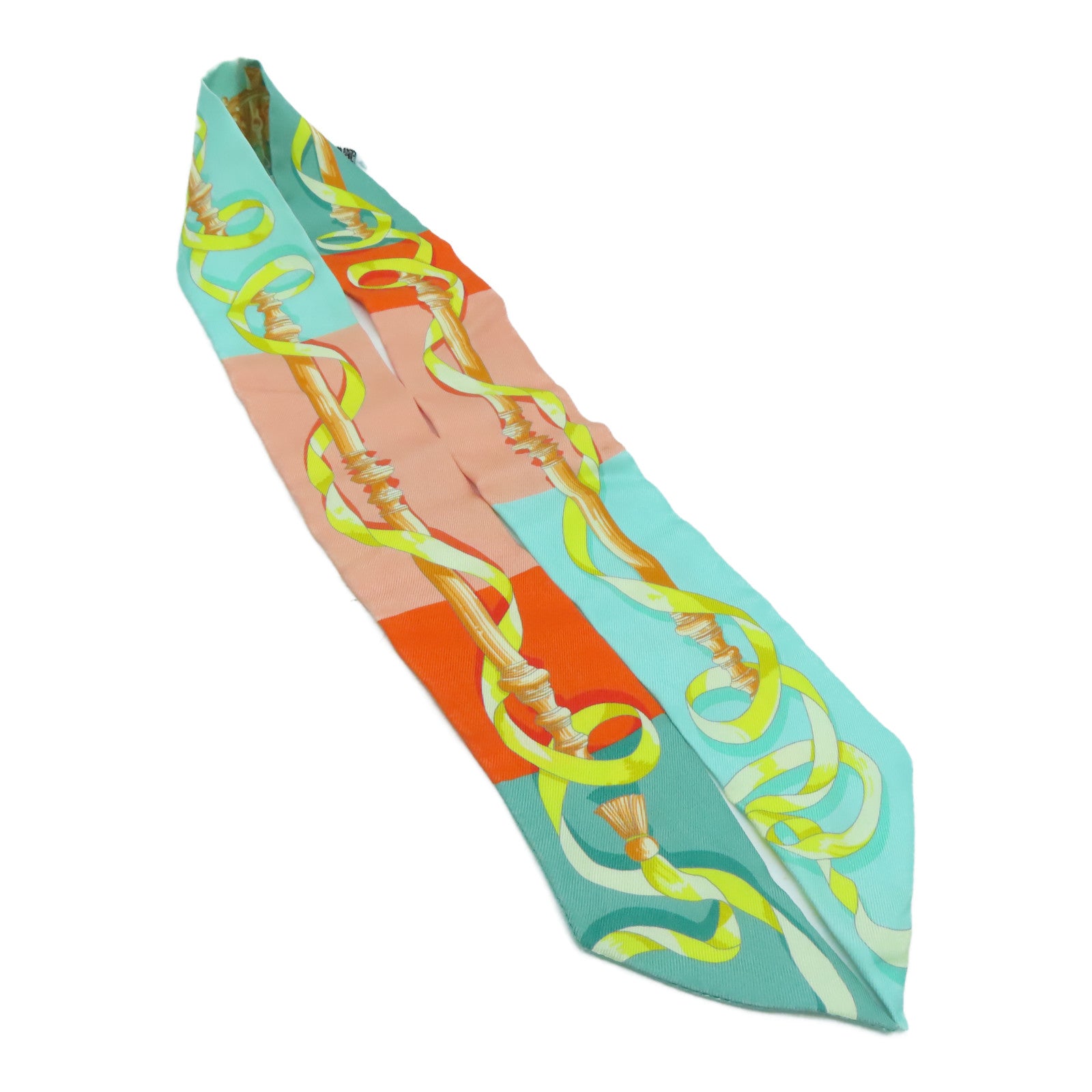 HERMES 絲質Twilly Scarf圍巾橙色/綠色