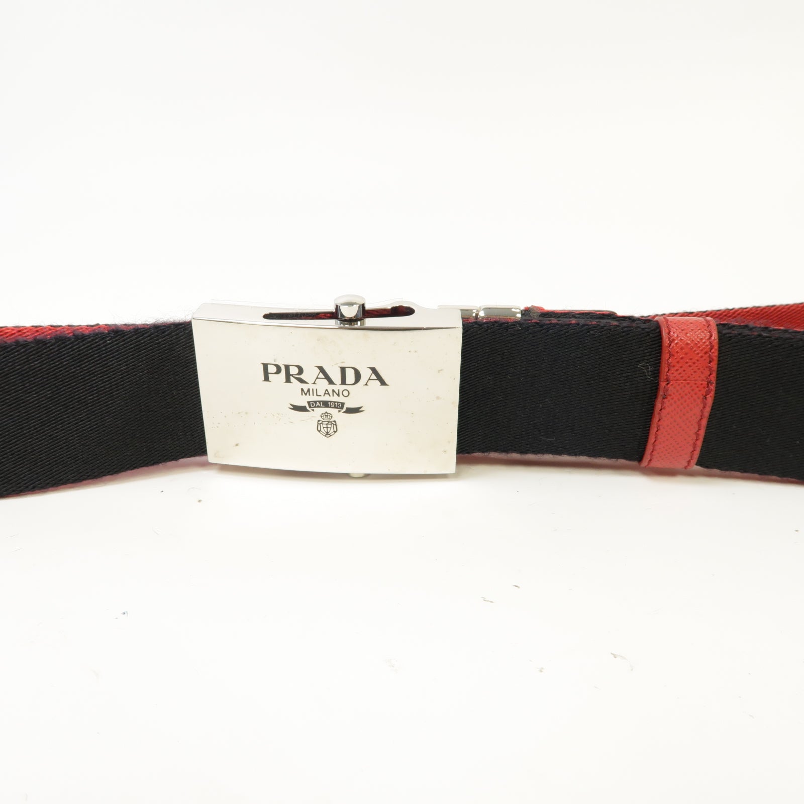 PRADA 帆布Belt銀扣腰帶黑色/紅色