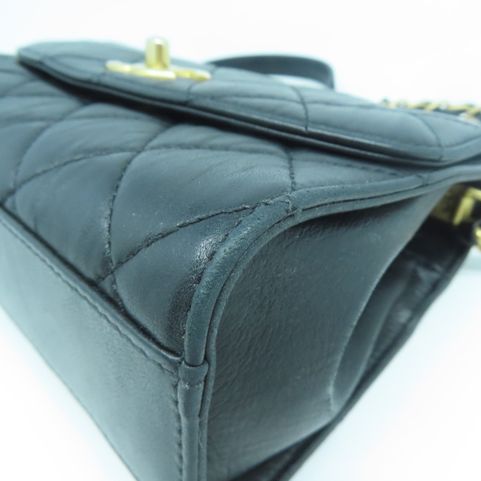 CHANEL 菱格羊皮皮革Mini Flap Bag With Top Handle金扣手挽肩背兩用袋黑色