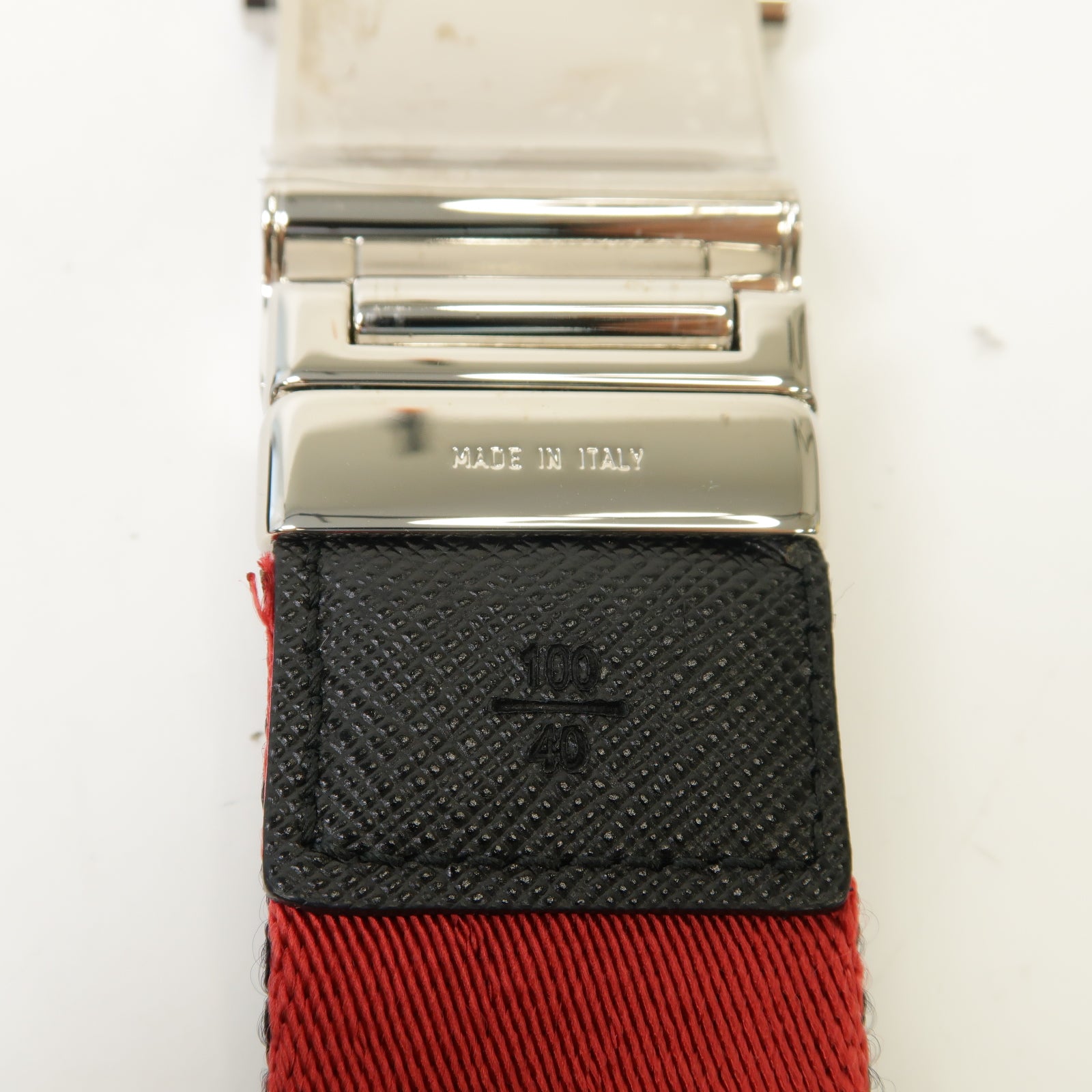 PRADA 帆布Belt銀扣腰帶黑色/紅色