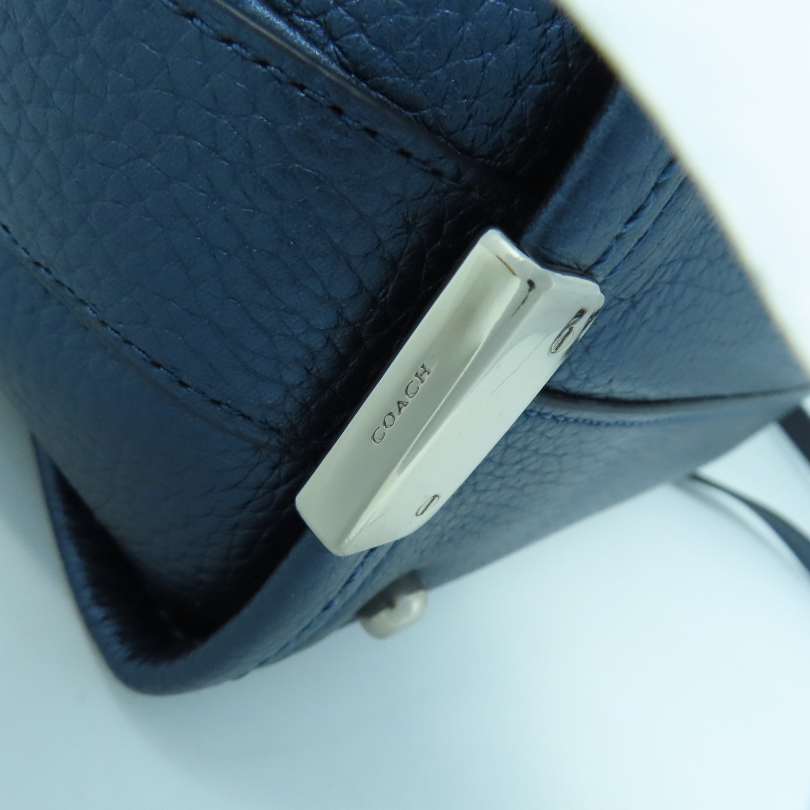 COACH 牛皮皮革2 Way Shoulder銀扣手挽肩背兩用袋藍色