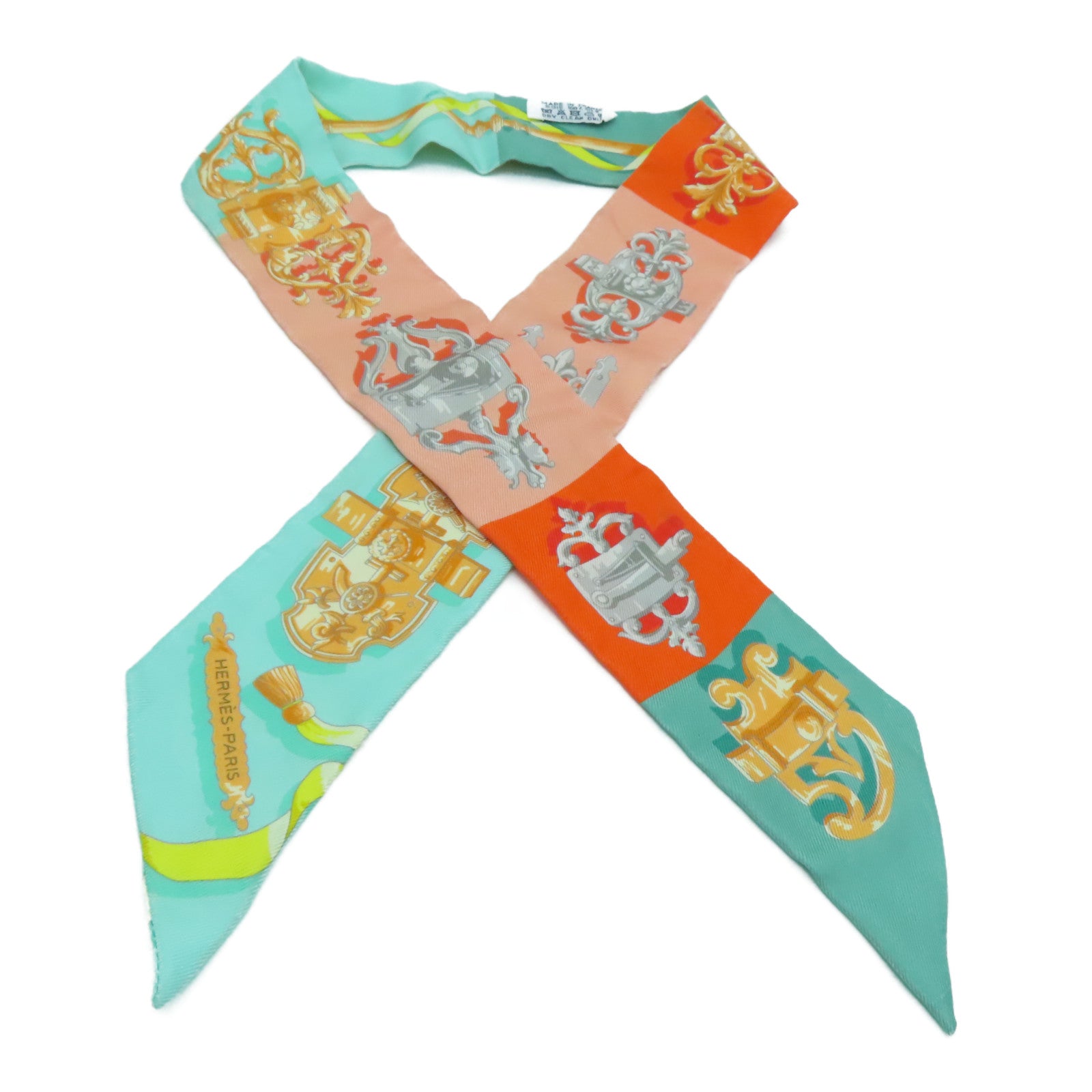HERMES 絲質Twilly Scarf圍巾橙色/綠色