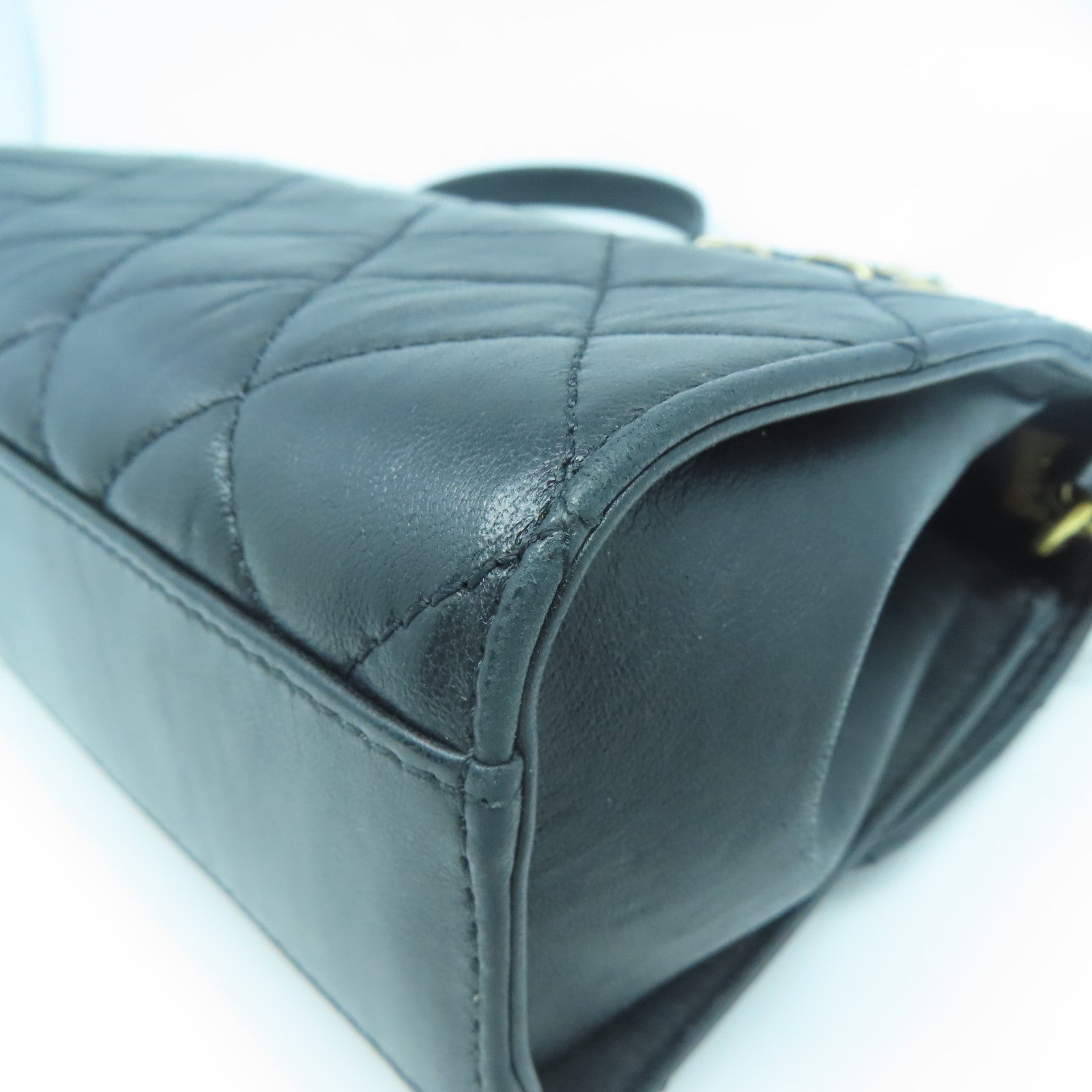 CHANEL 菱格羊皮皮革Mini Flap Bag With Top Handle金扣手挽肩背兩用袋黑色