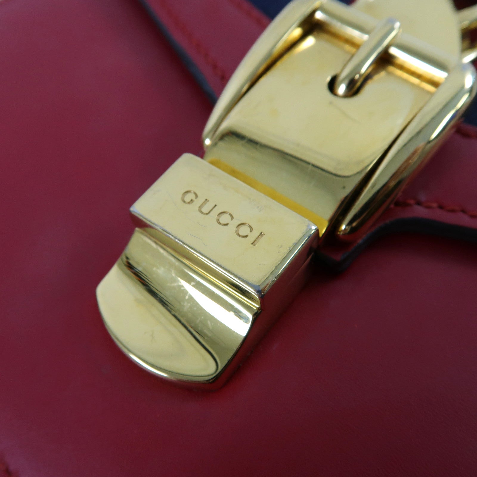GUCCI 牛皮皮革Sylvie Shoulder Bag金扣手挽肩背兩用袋紅色