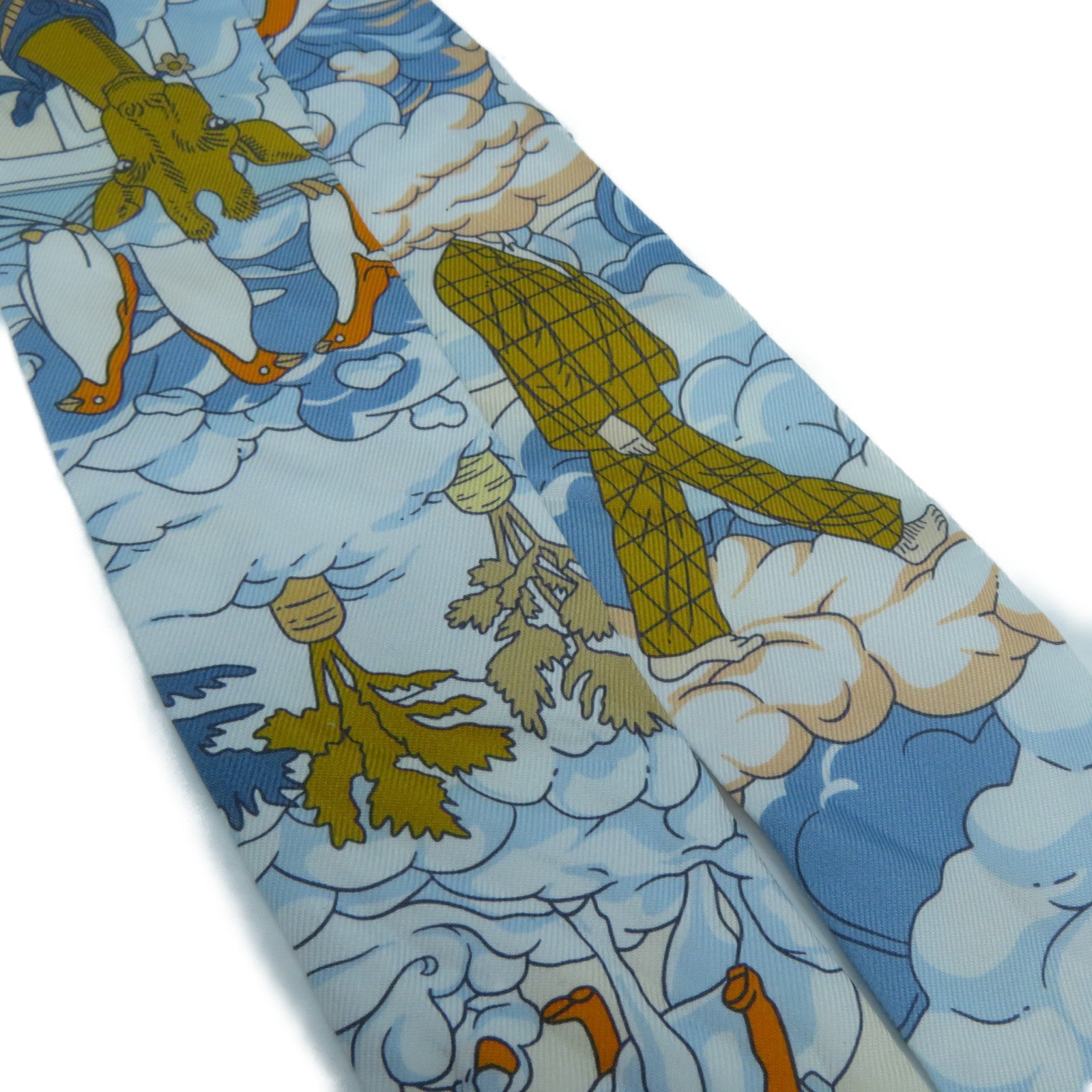 HERMES 絲質Twilly絲巾米色/藍色