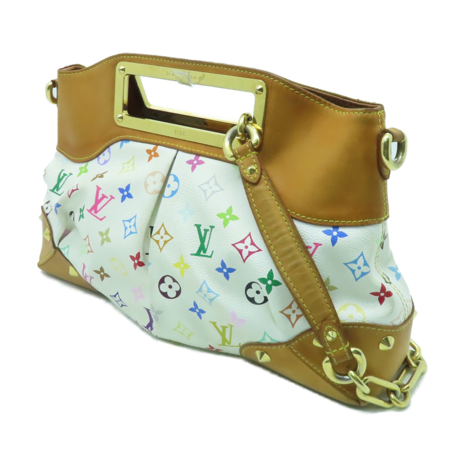 LOUIS VUITTON Monogram Multicolore Judy MM金扣手挽肩背兩用袋白色/彩色