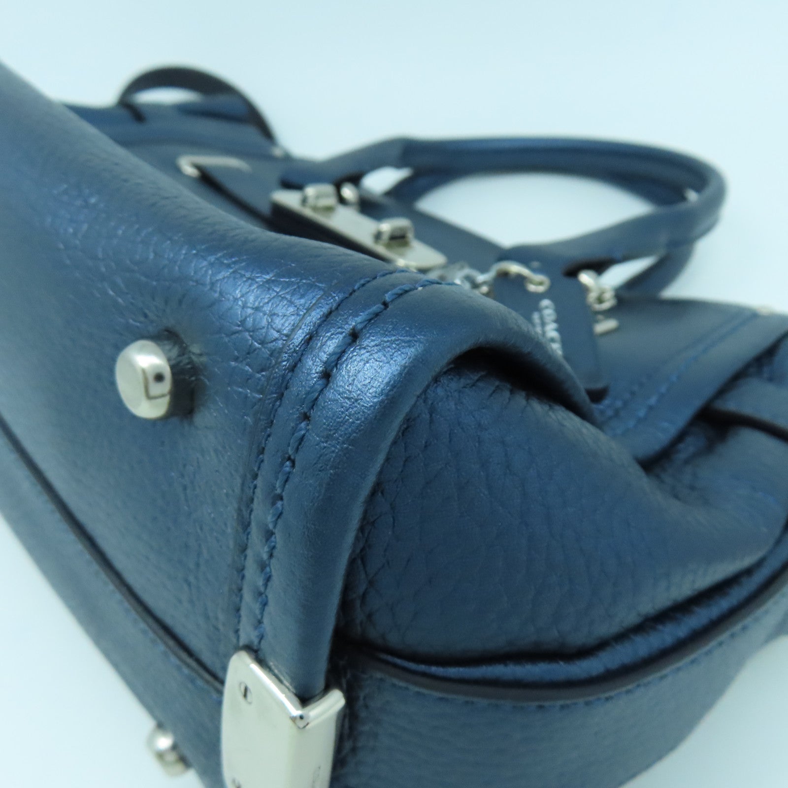 COACH 牛皮皮革2 Way Shoulder銀扣手挽肩背兩用袋藍色