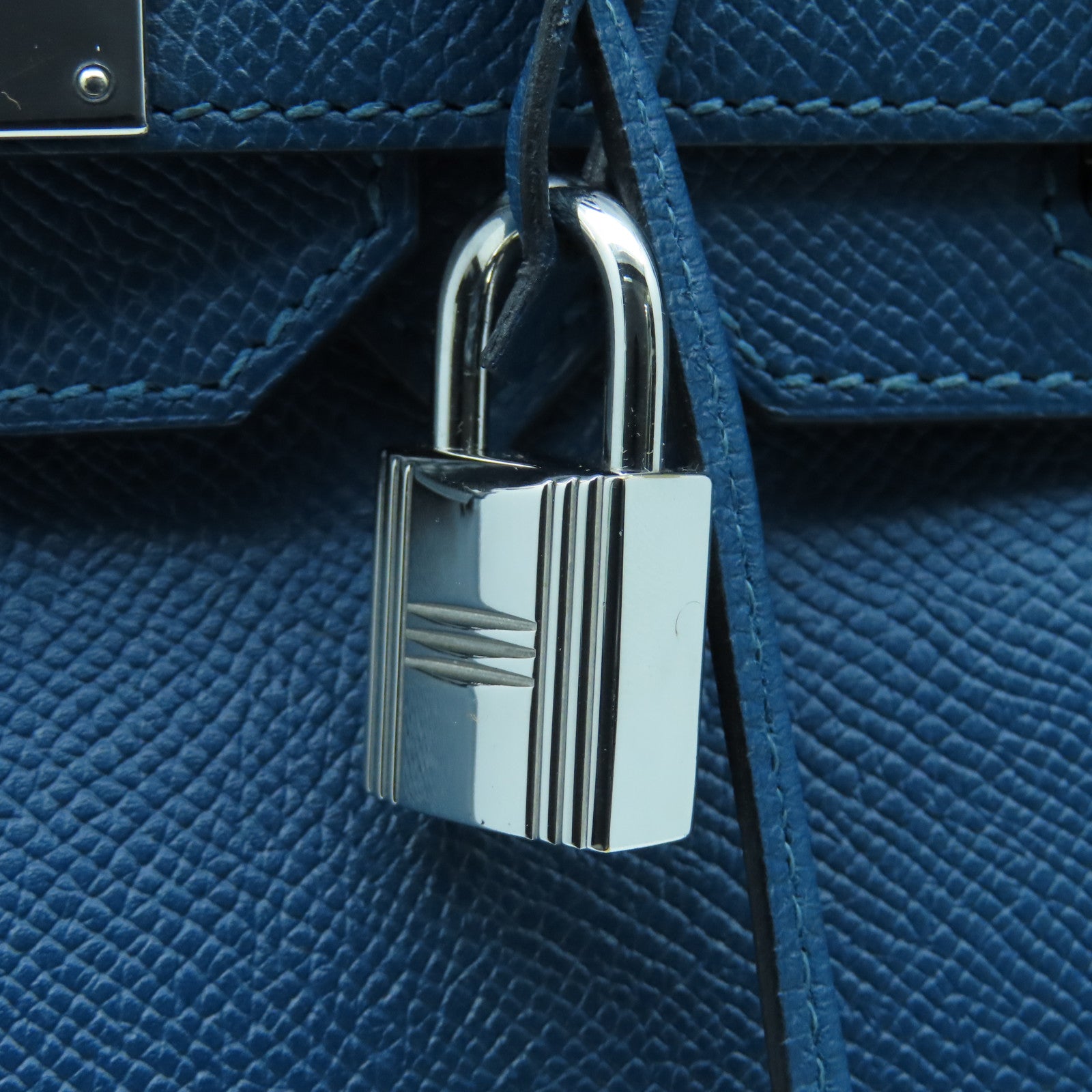 HERMES Epsom皮革Birkin 30銀扣手挽袋鴨子藍