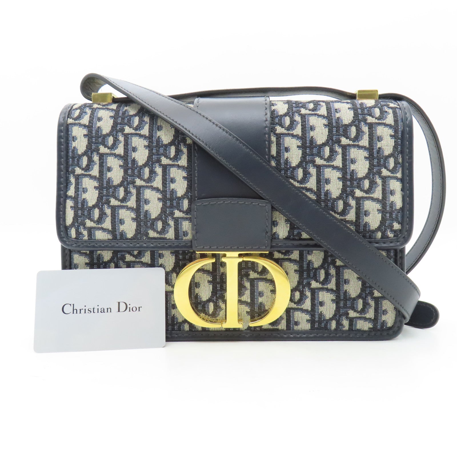 Dior 帆布30 Montaigne金扣肩背袋藍色