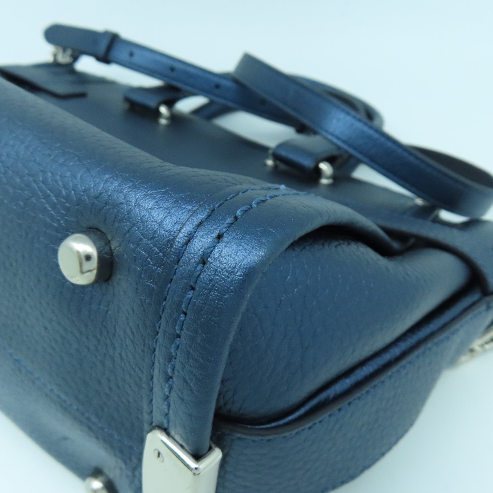 COACH 牛皮皮革2 Way Shoulder銀扣手挽肩背兩用袋藍色