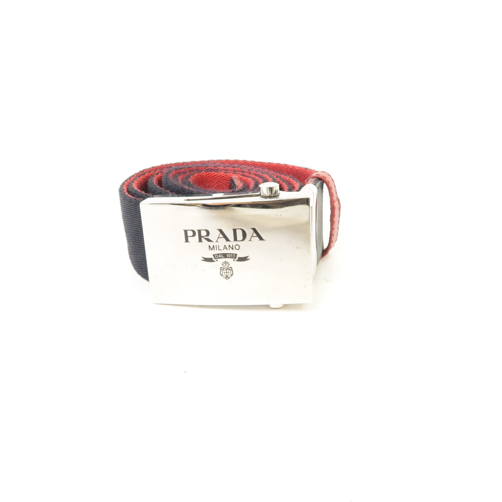 PRADA 帆布Belt銀扣腰帶黑色/紅色