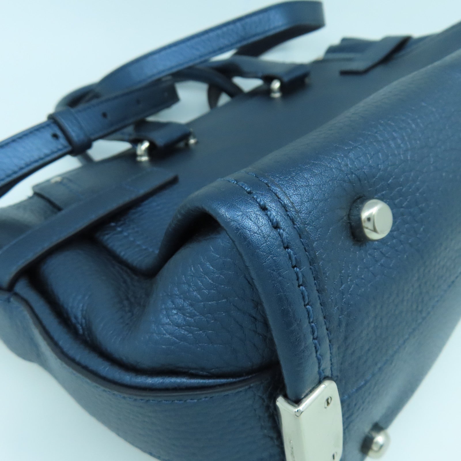 COACH 牛皮皮革2 Way Shoulder銀扣手挽肩背兩用袋藍色