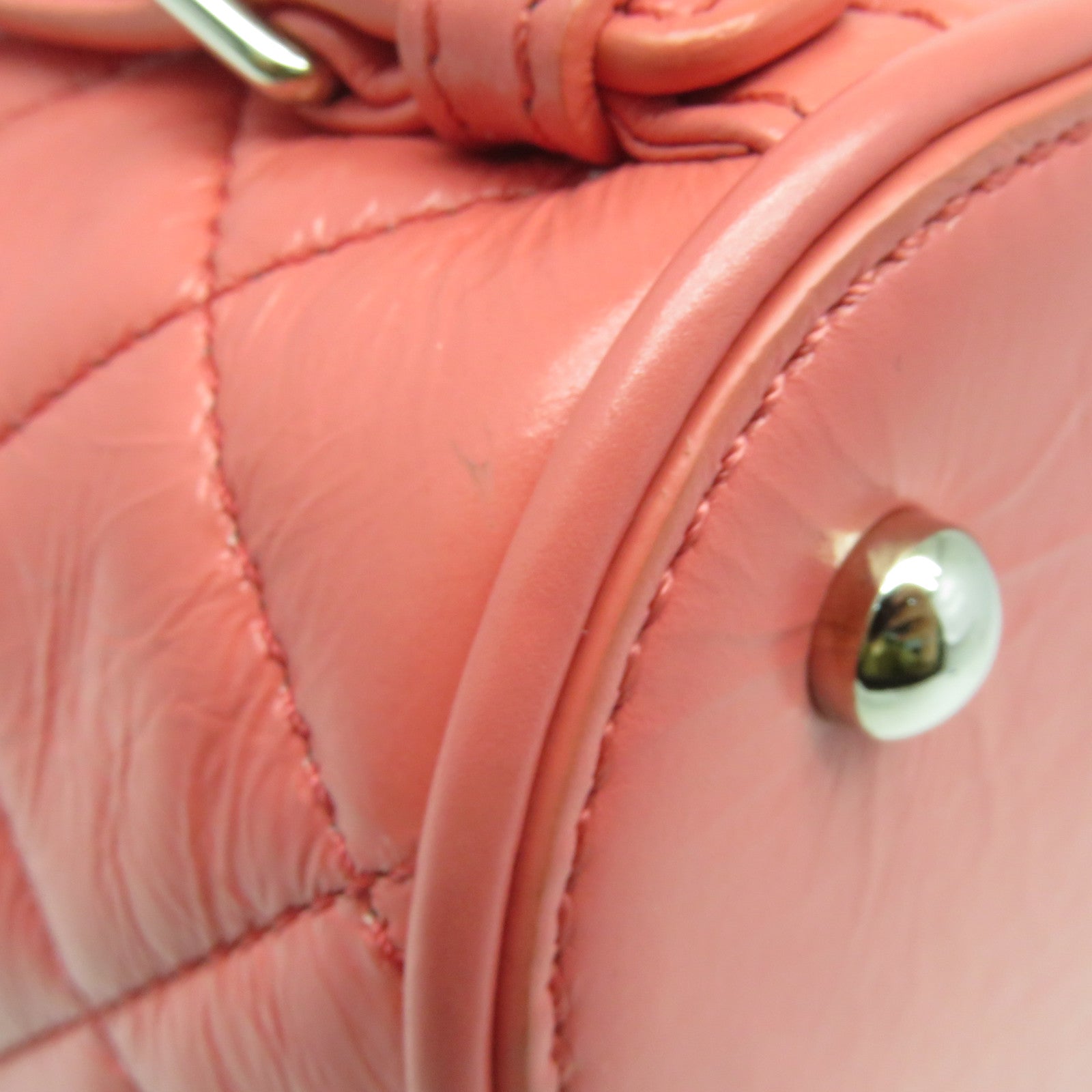 CHANEL 菱格牛皮皮革/PVC Backpack银扣背包粉红色