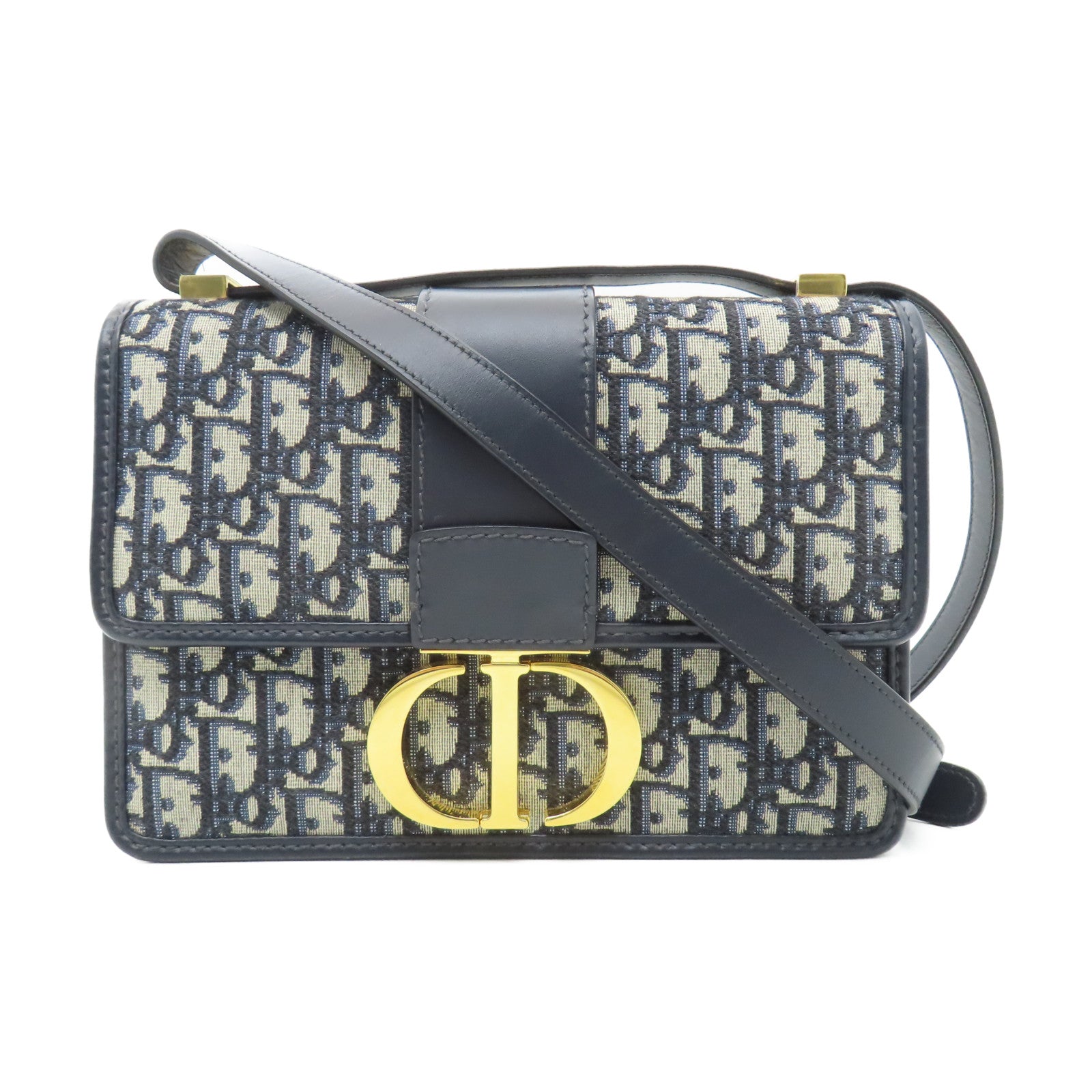 Dior 帆布30 Montaigne金扣肩背袋藍色