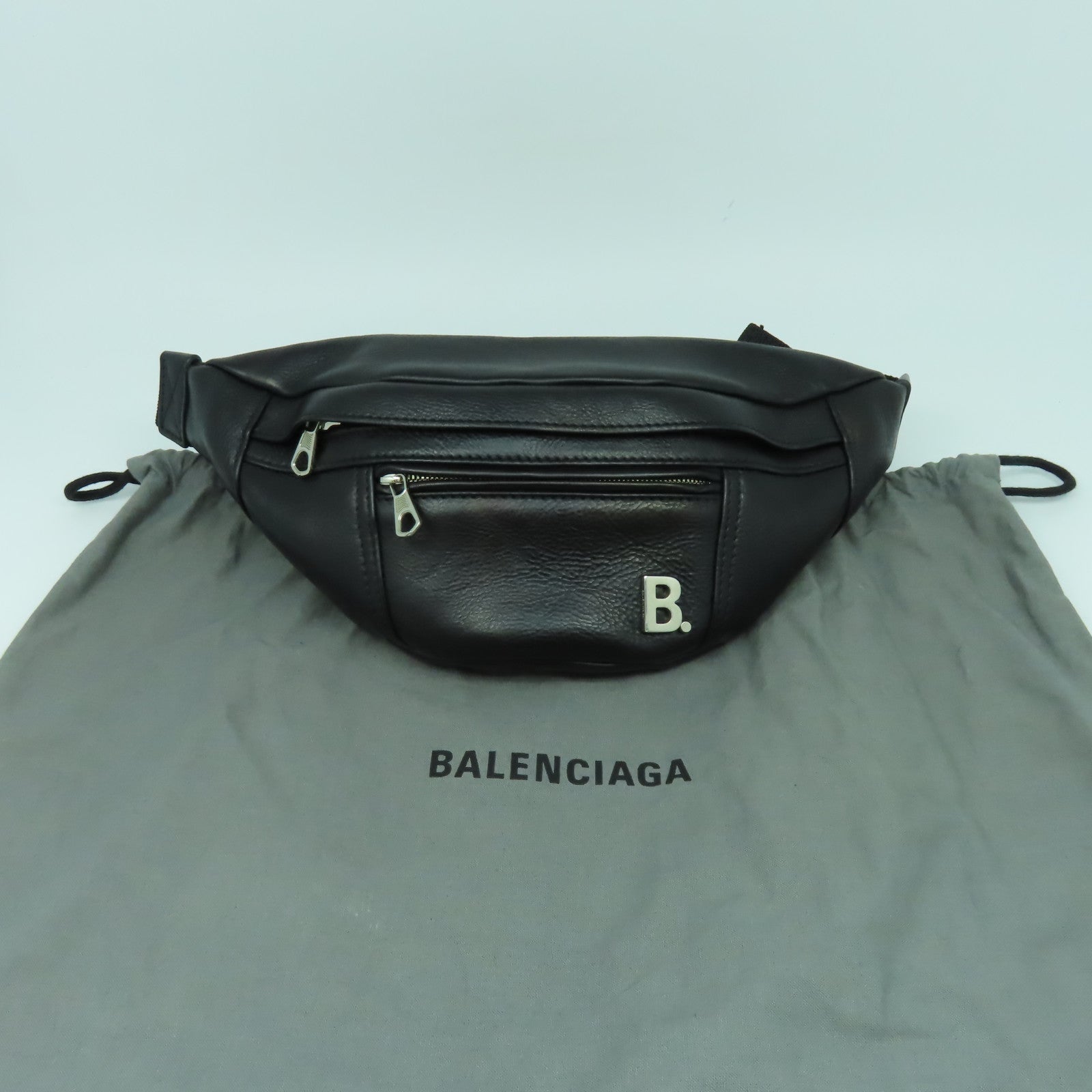BALENCIAGA 牛皮皮革Waist Bag銀扣腰包黑色