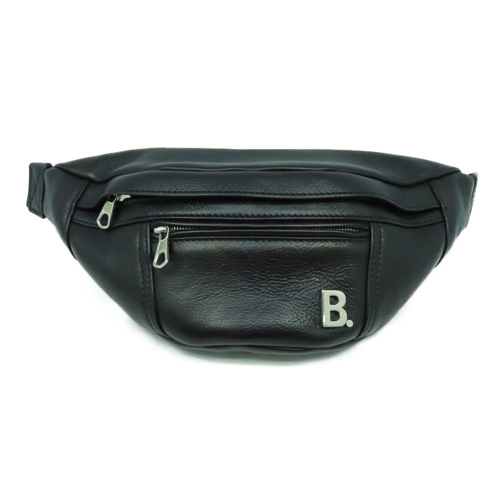 BALENCIAGA 牛皮皮革Waist Bag銀扣腰包黑色