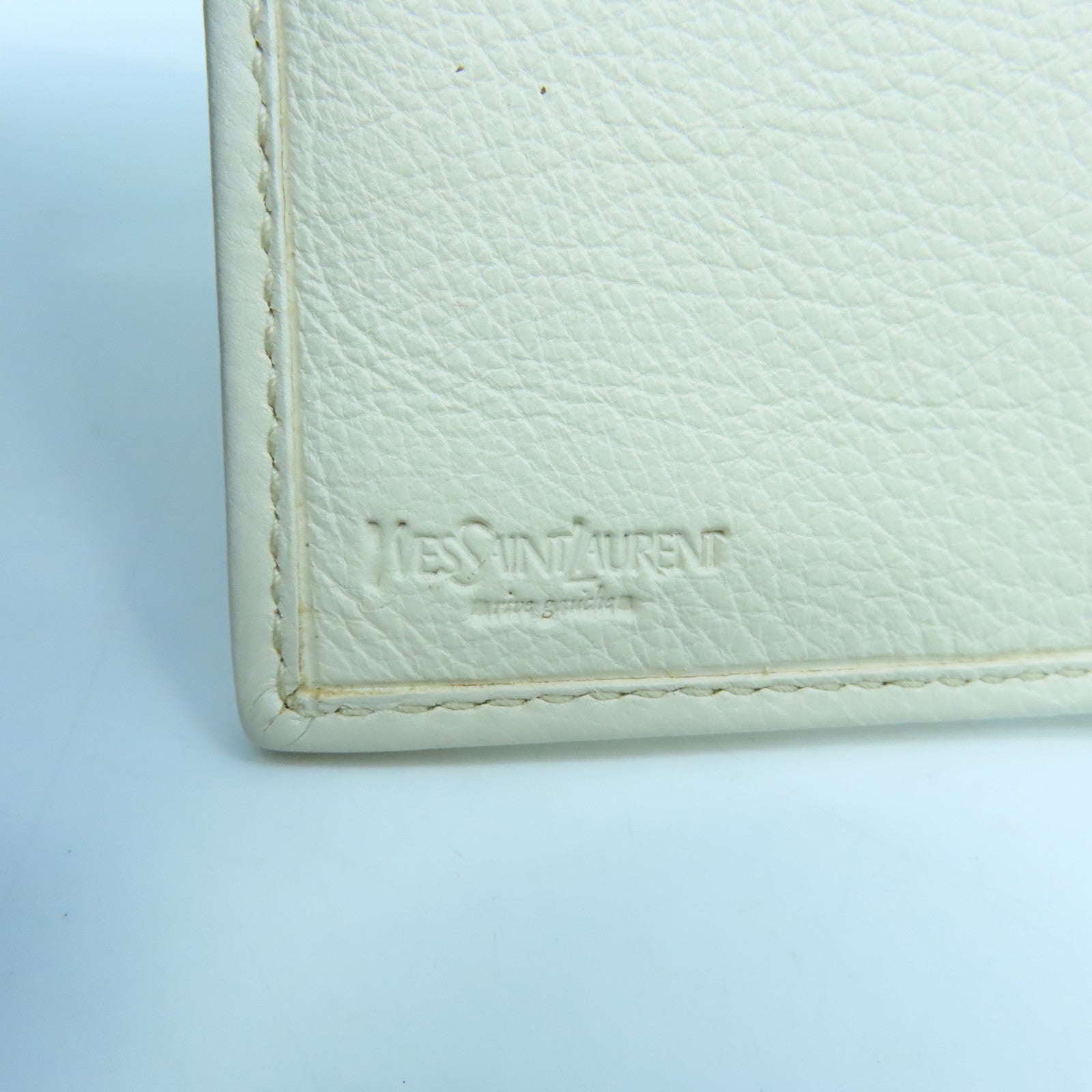 SAINT LAURENT 帆布Wallet金扣钱包米色/白色