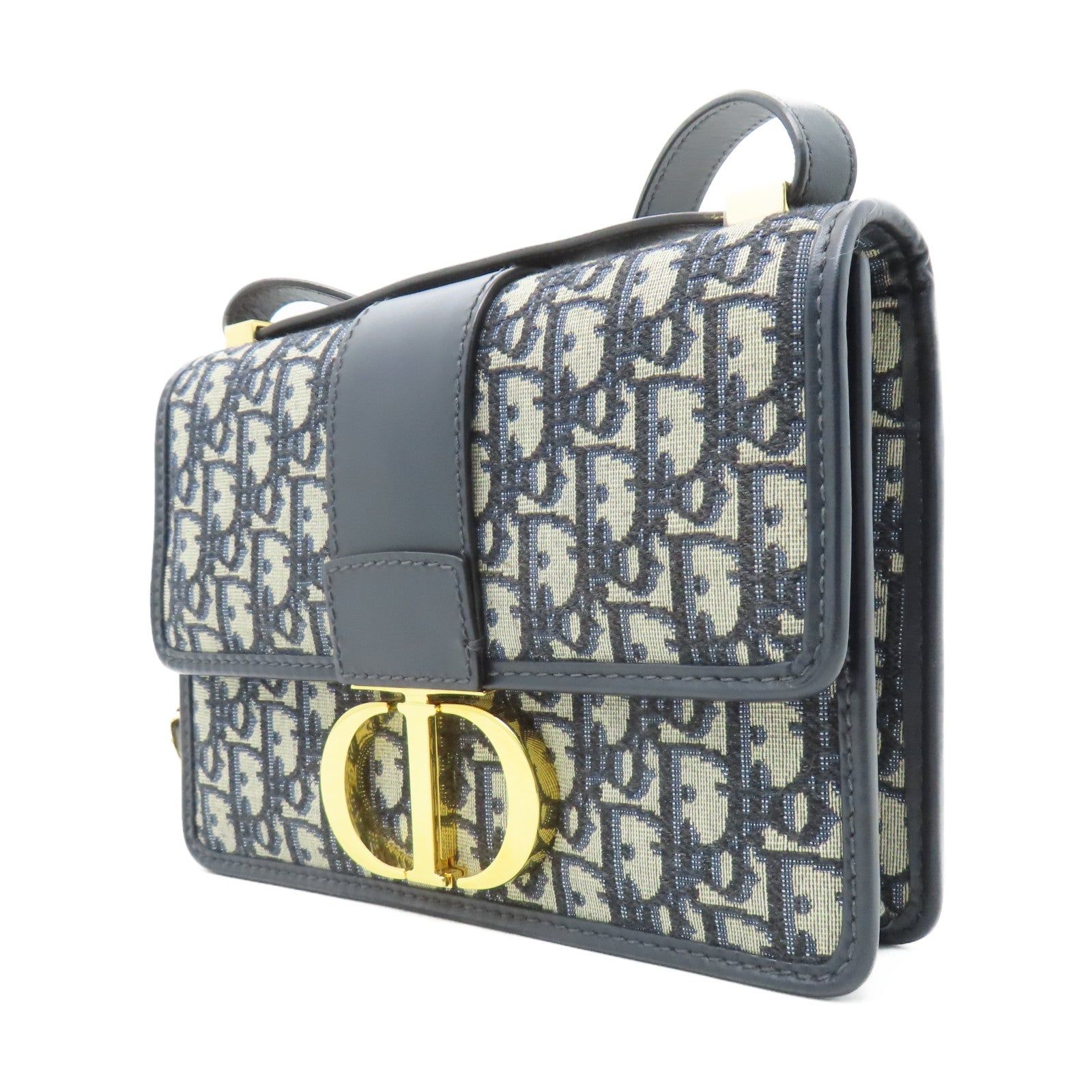 Dior 帆布30 Montaigne金扣肩背袋藍色