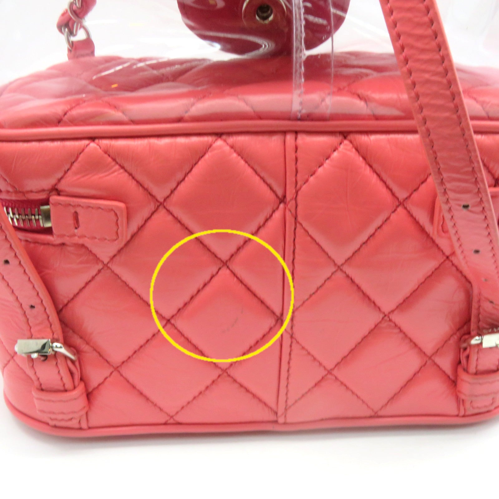 CHANEL 菱格牛皮皮革/PVC Backpack银扣背包粉红色