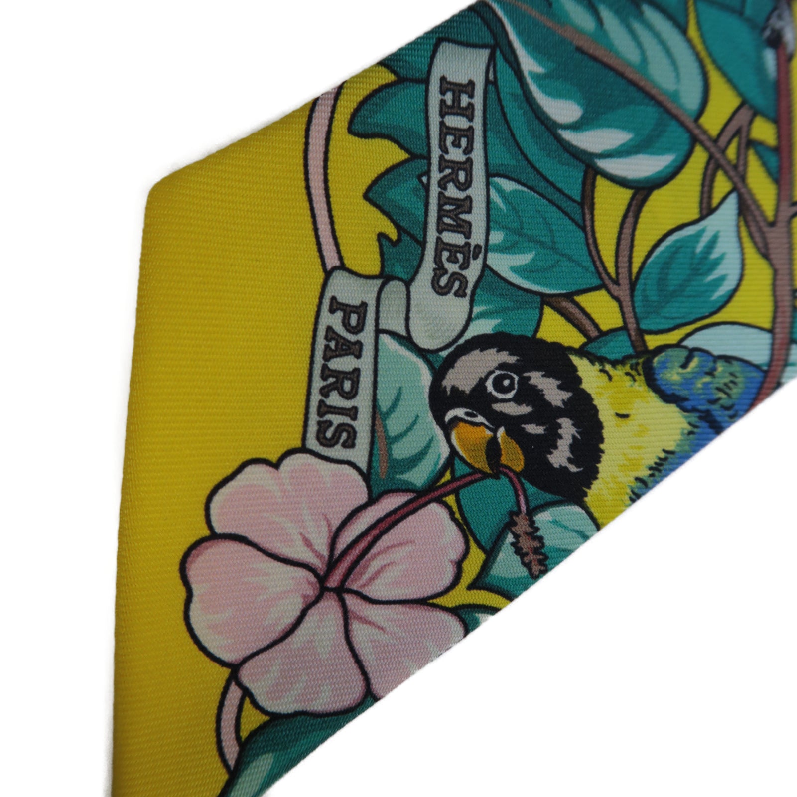 HERMES 絲質Twilly絲巾黃色/啡色