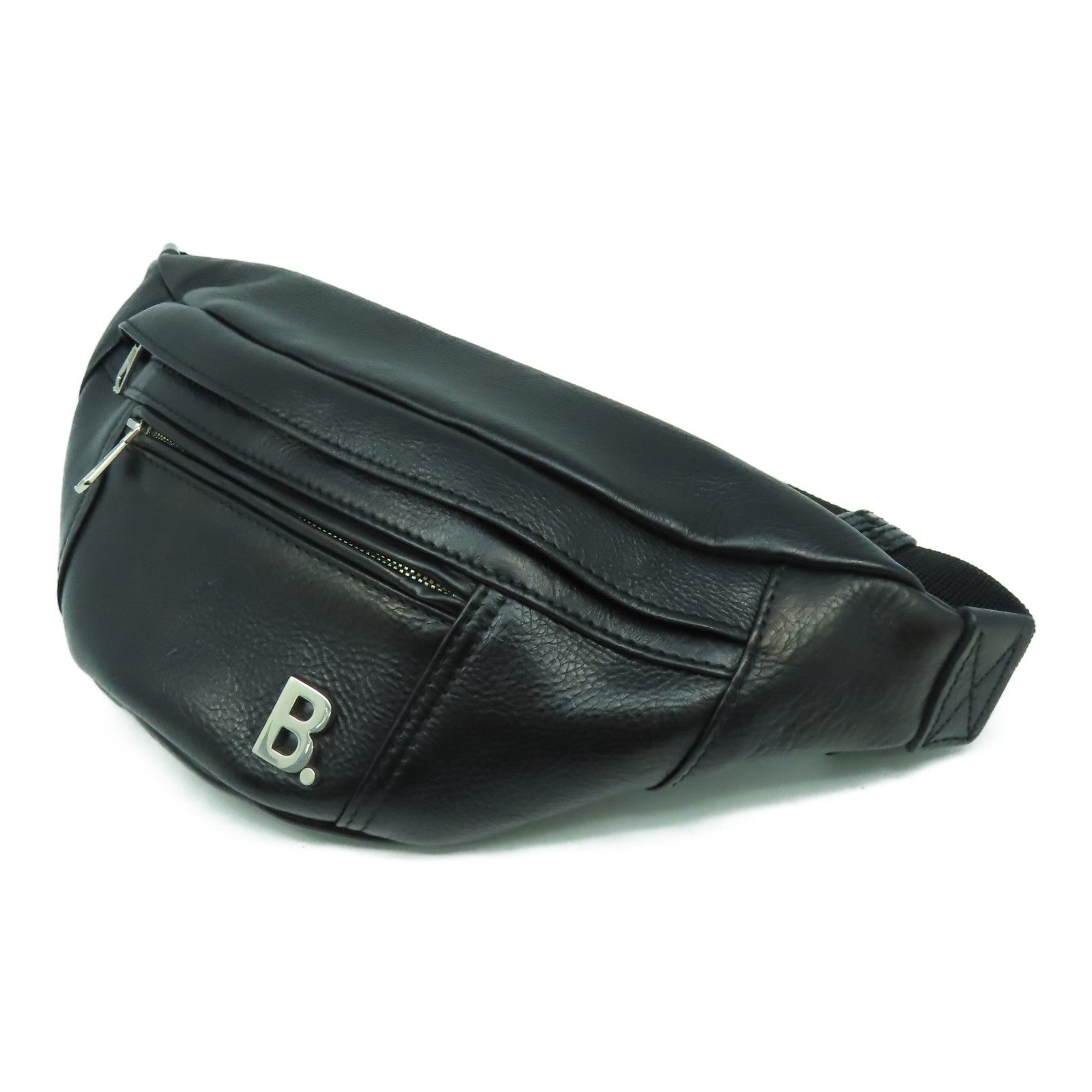 BALENCIAGA 牛皮皮革Waist Bag銀扣腰包黑色