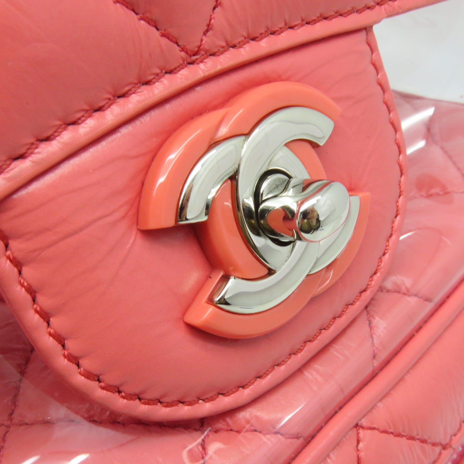 CHANEL 菱格牛皮皮革/PVC Backpack银扣背包粉红色