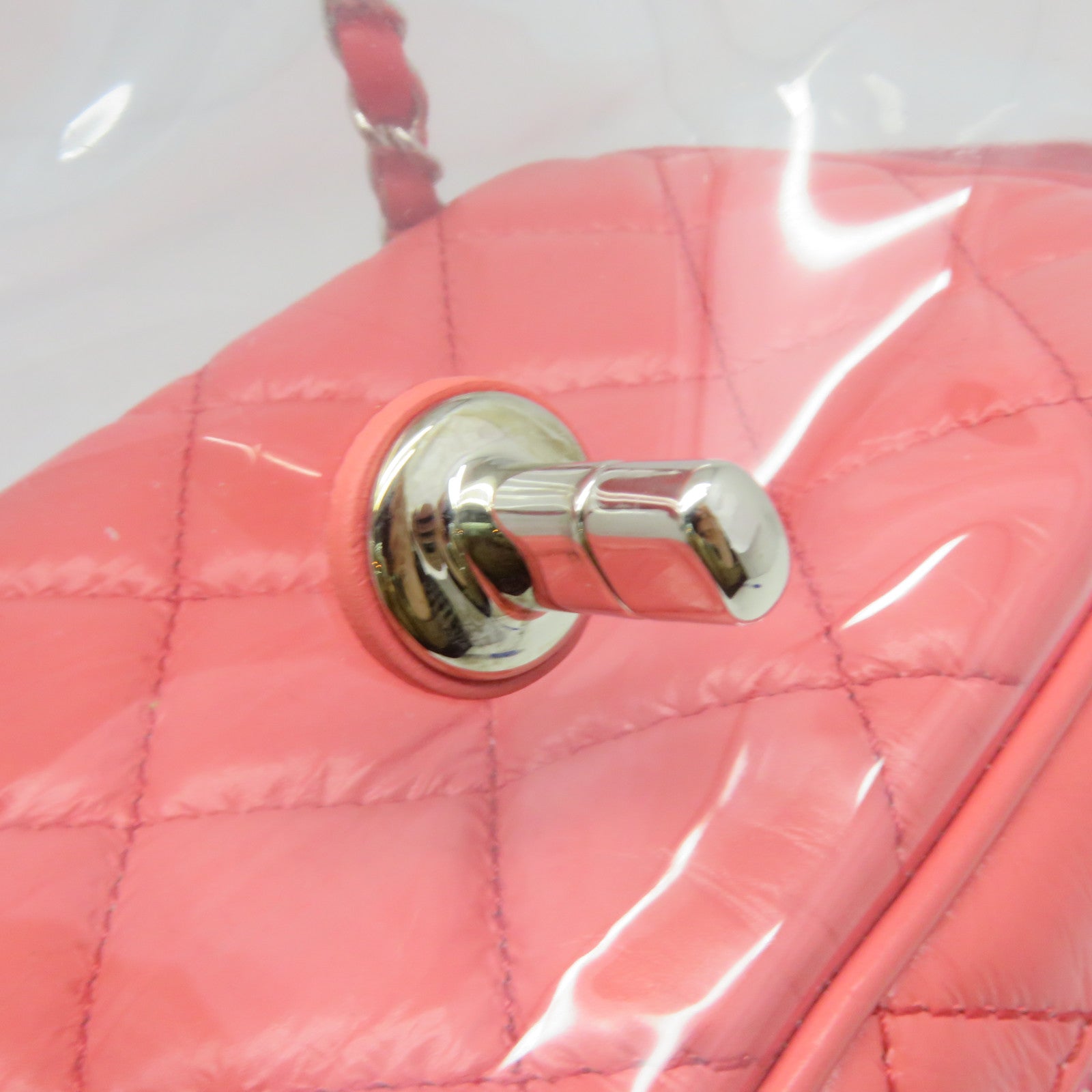 CHANEL 菱格牛皮皮革/PVC Backpack银扣背包粉红色