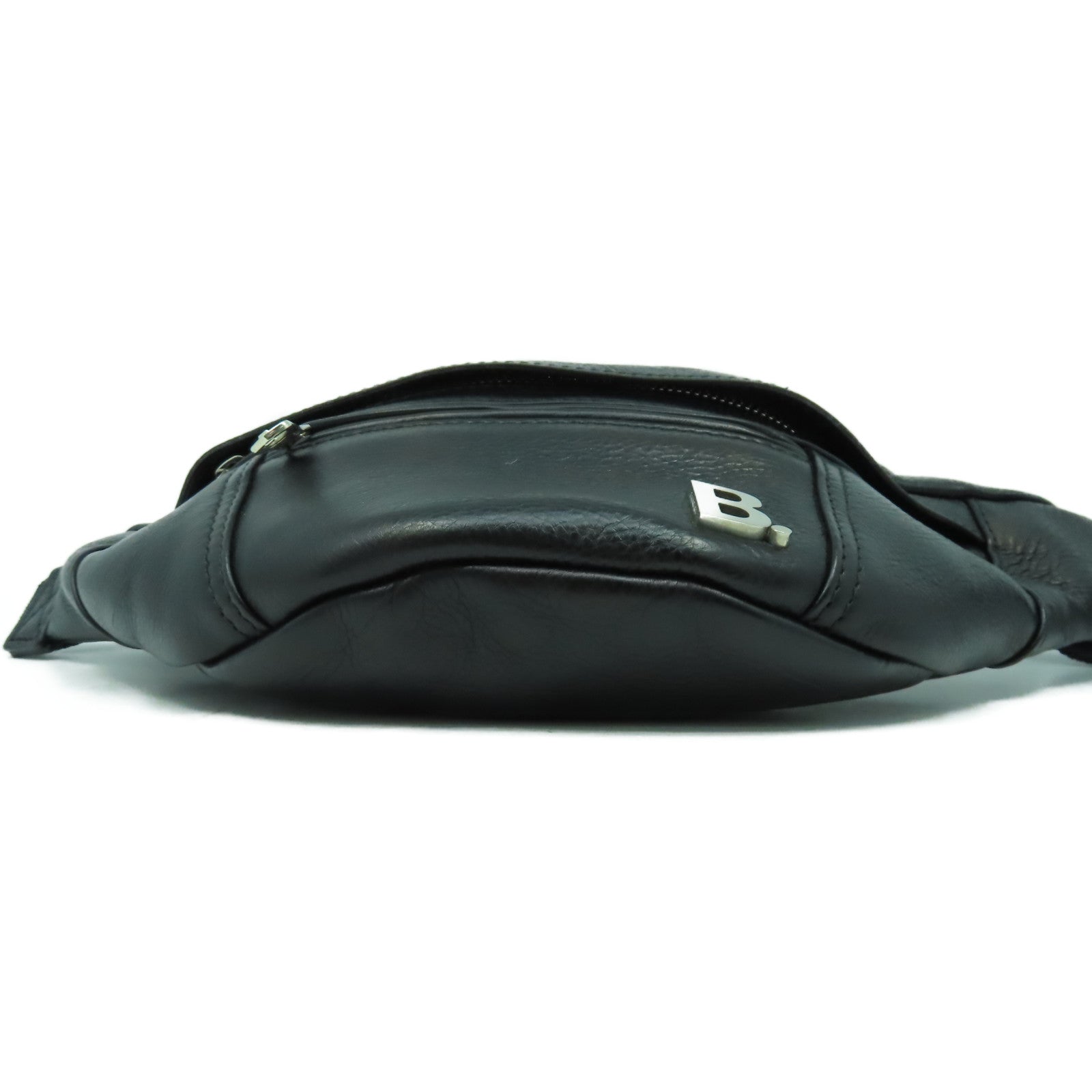 BALENCIAGA 牛皮皮革Waist Bag銀扣腰包黑色