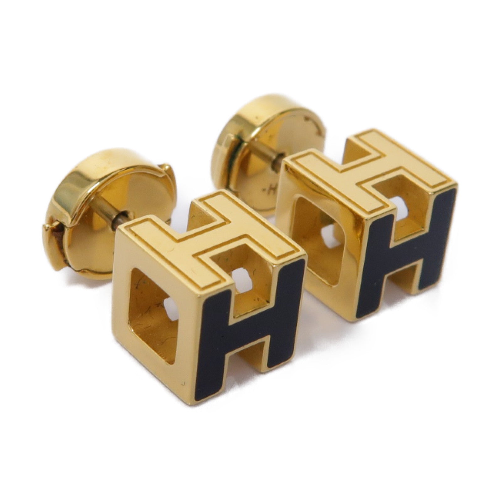 HERMES 金屬Cage d'H耳環黑色/金色