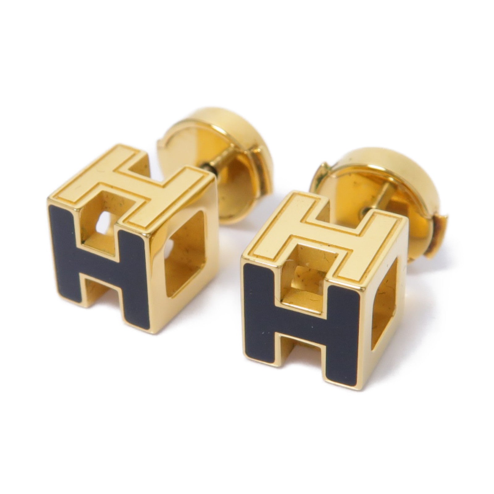 HERMES 金屬Cage d'H耳環黑色/金色
