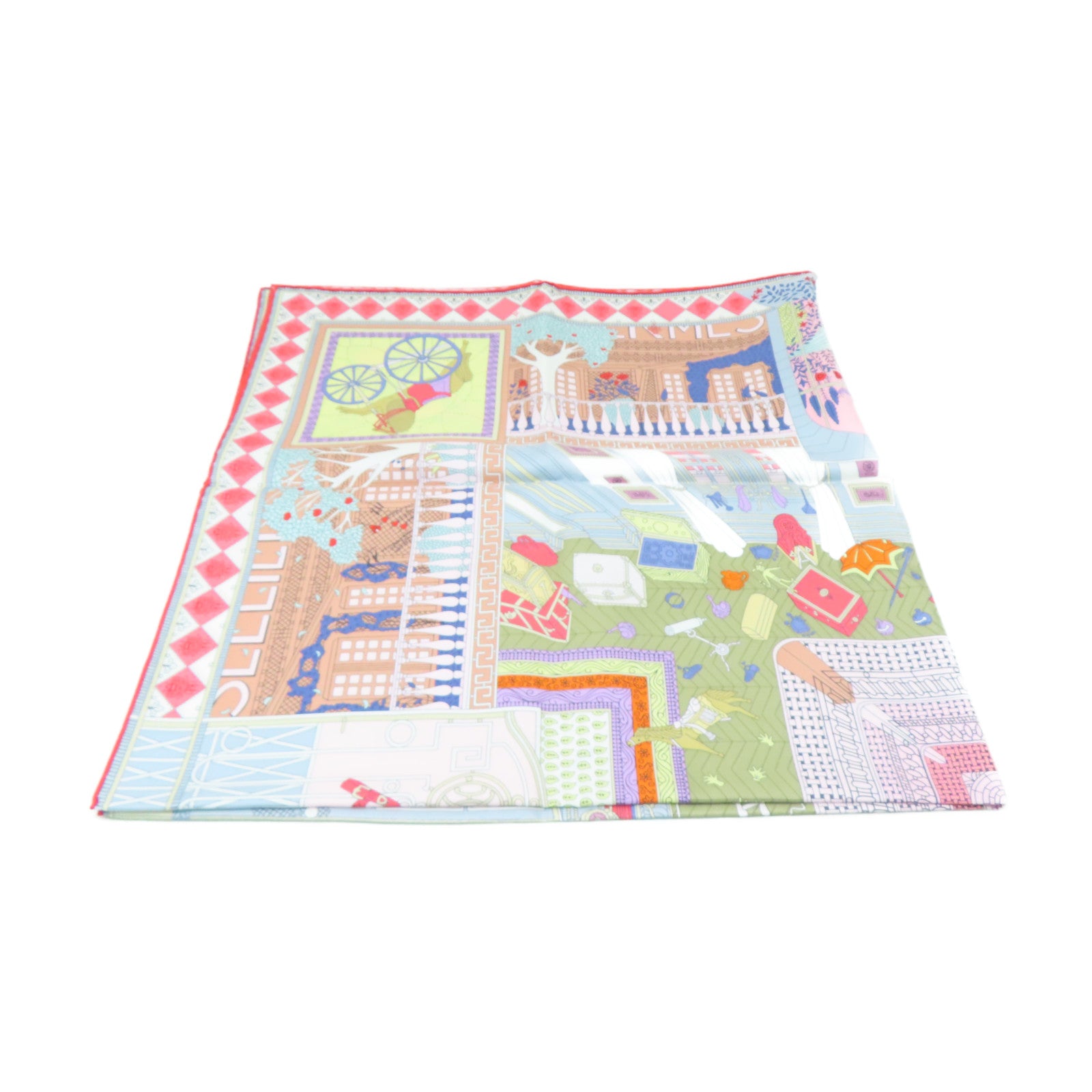 HERMES 絲質Scarf 90x90絲巾粉紅色/白色/紅色/灰色