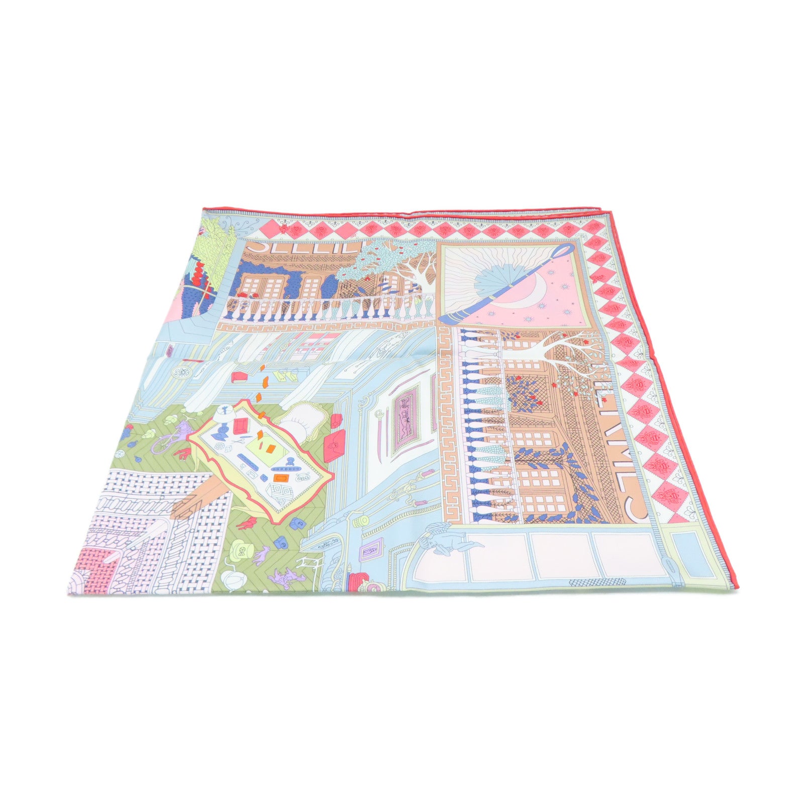 HERMES 絲質Scarf 90x90絲巾粉紅色/白色/紅色/灰色