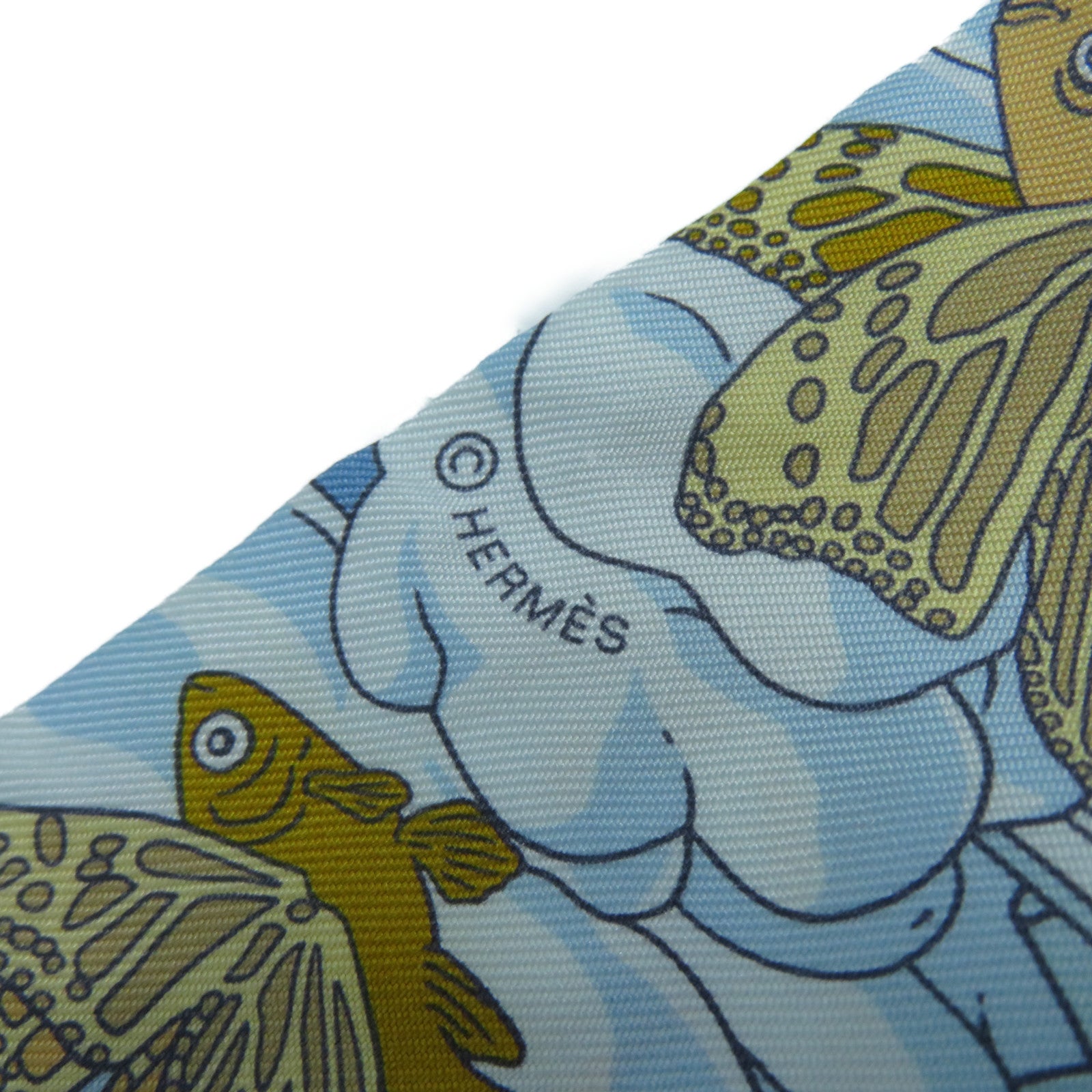 HERMES 絲質Twilly絲巾米色/藍色