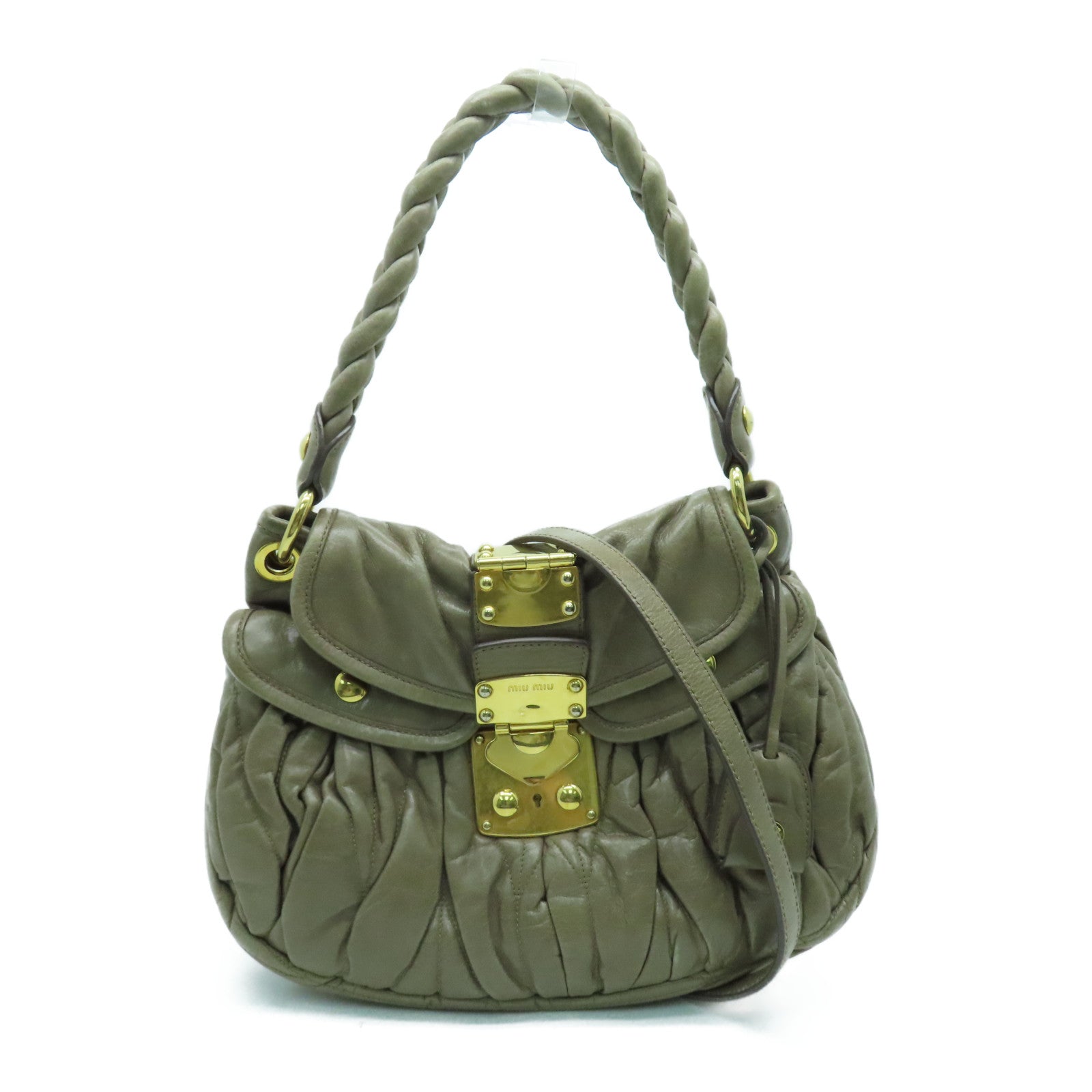Miu Miu 牛皮皮革2way Shoulder Bag金扣手挽肩背两用袋啡色