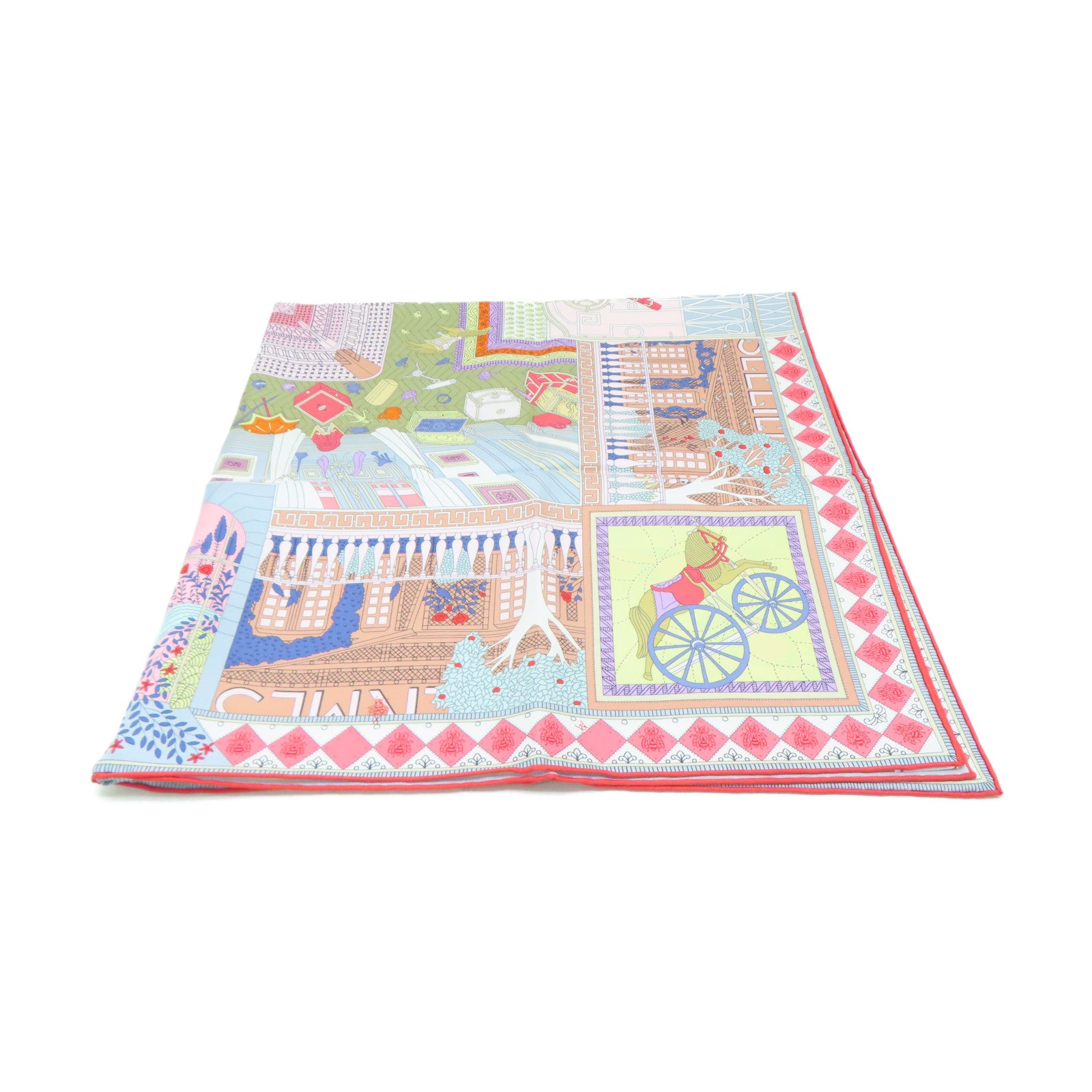 HERMES 絲質Scarf 90x90絲巾粉紅色/白色/紅色/灰色