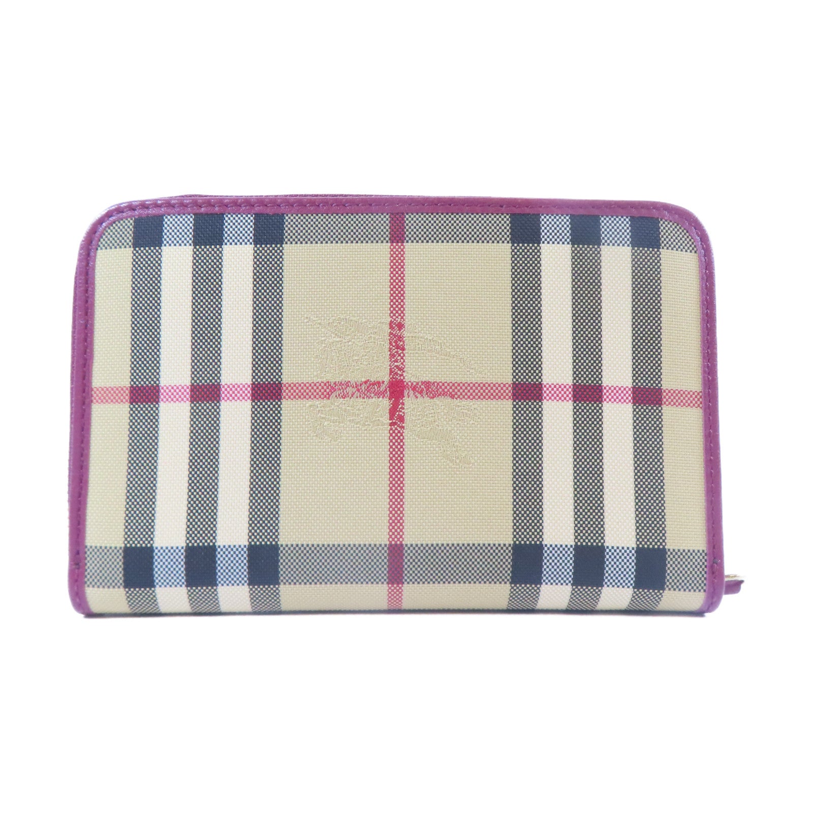 BURBERRY 皮革Wallet金扣錢包紅色/米色