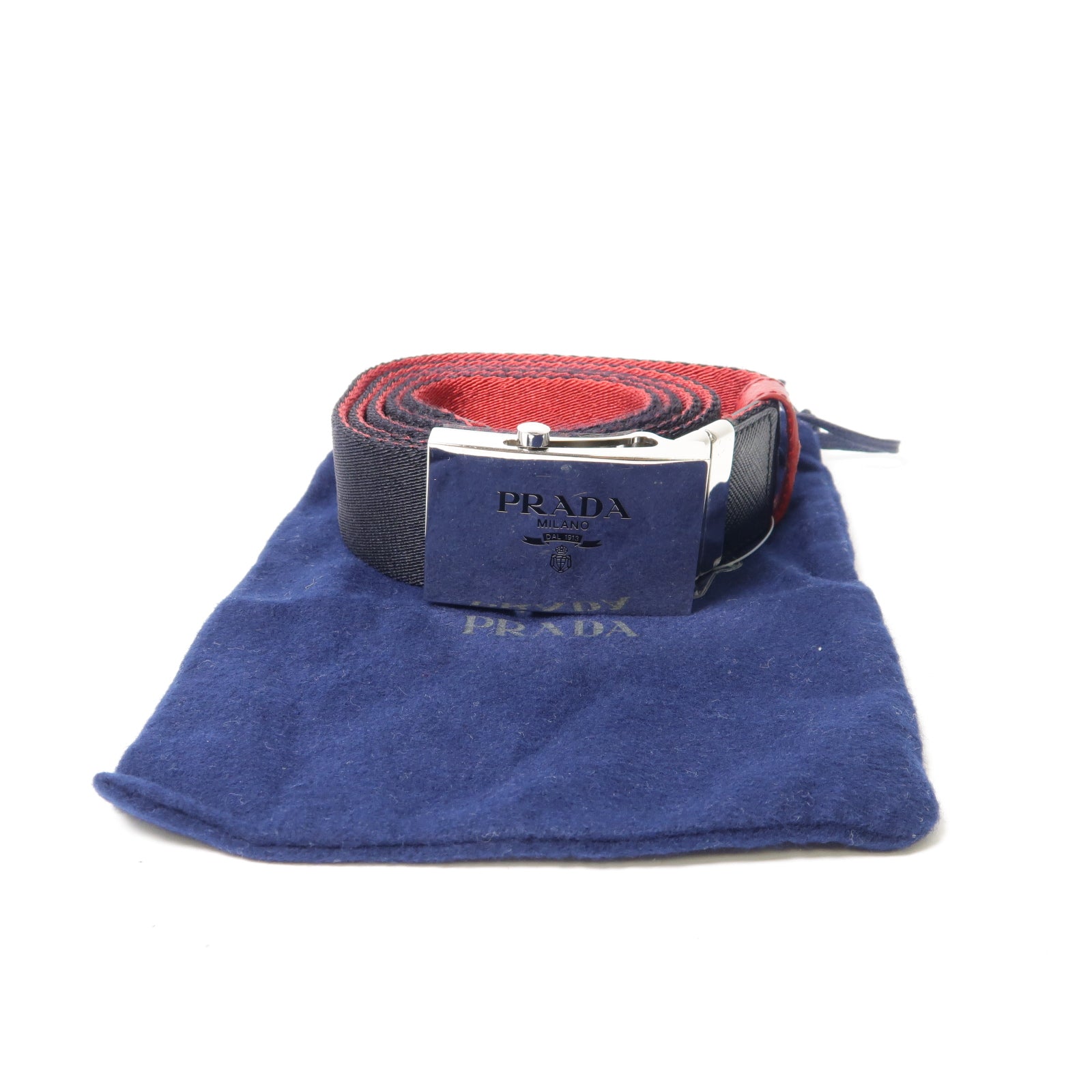 PRADA 帆布Belt銀扣腰帶黑色/紅色