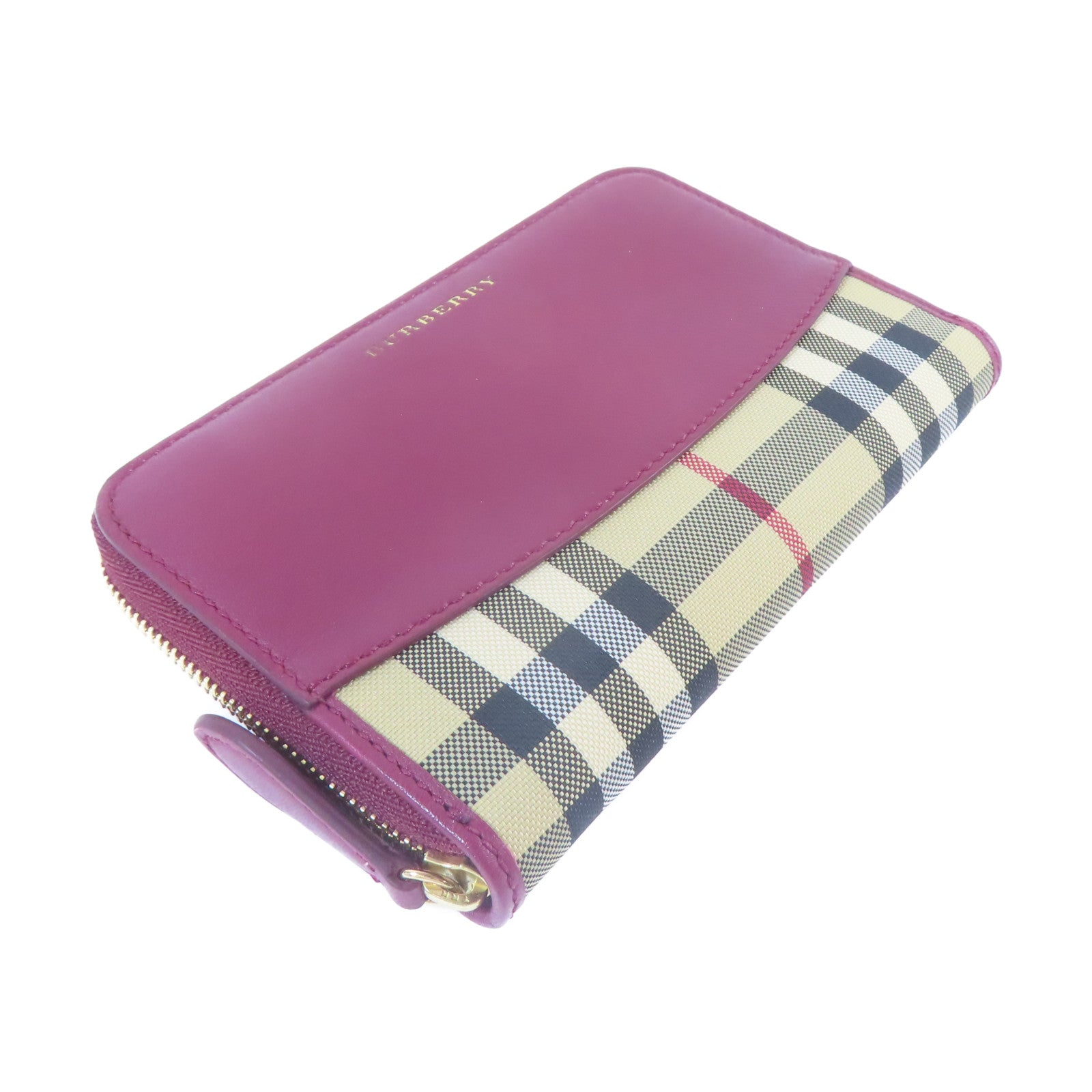 BURBERRY 皮革Wallet金扣錢包紅色/米色