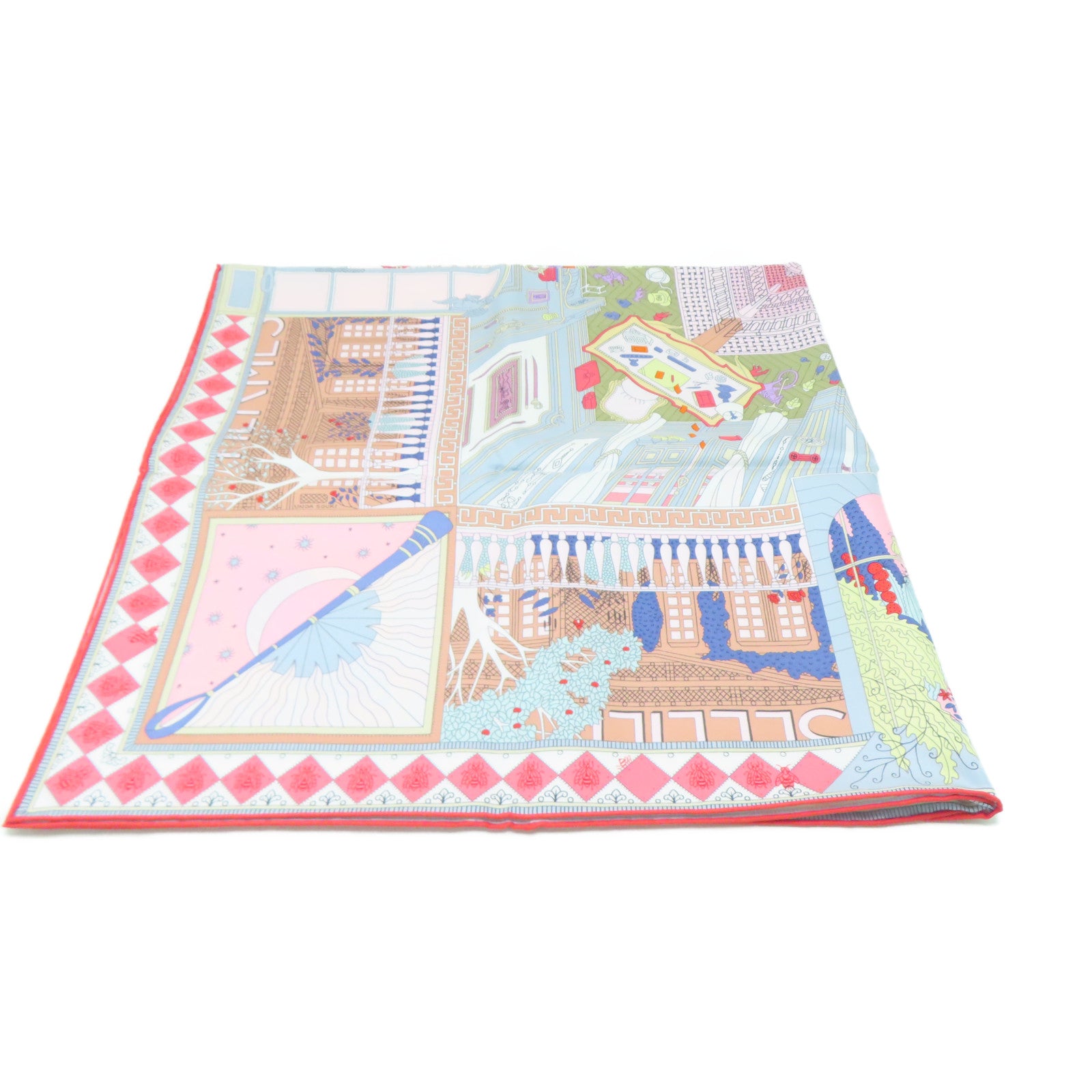 HERMES 絲質Scarf 90x90絲巾粉紅色/白色/紅色/灰色