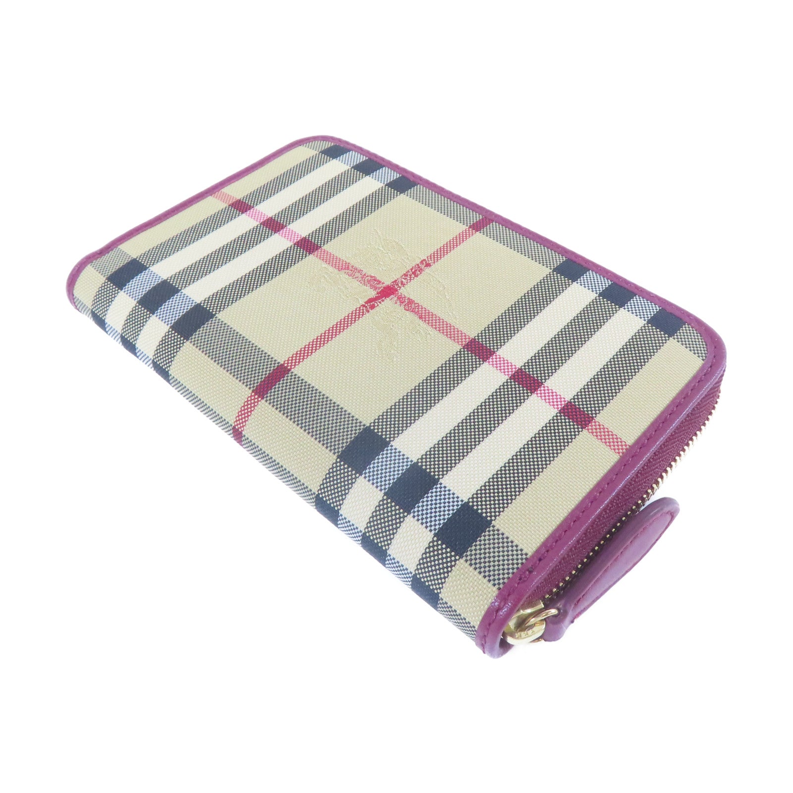 BURBERRY 皮革Wallet金扣錢包紅色/米色