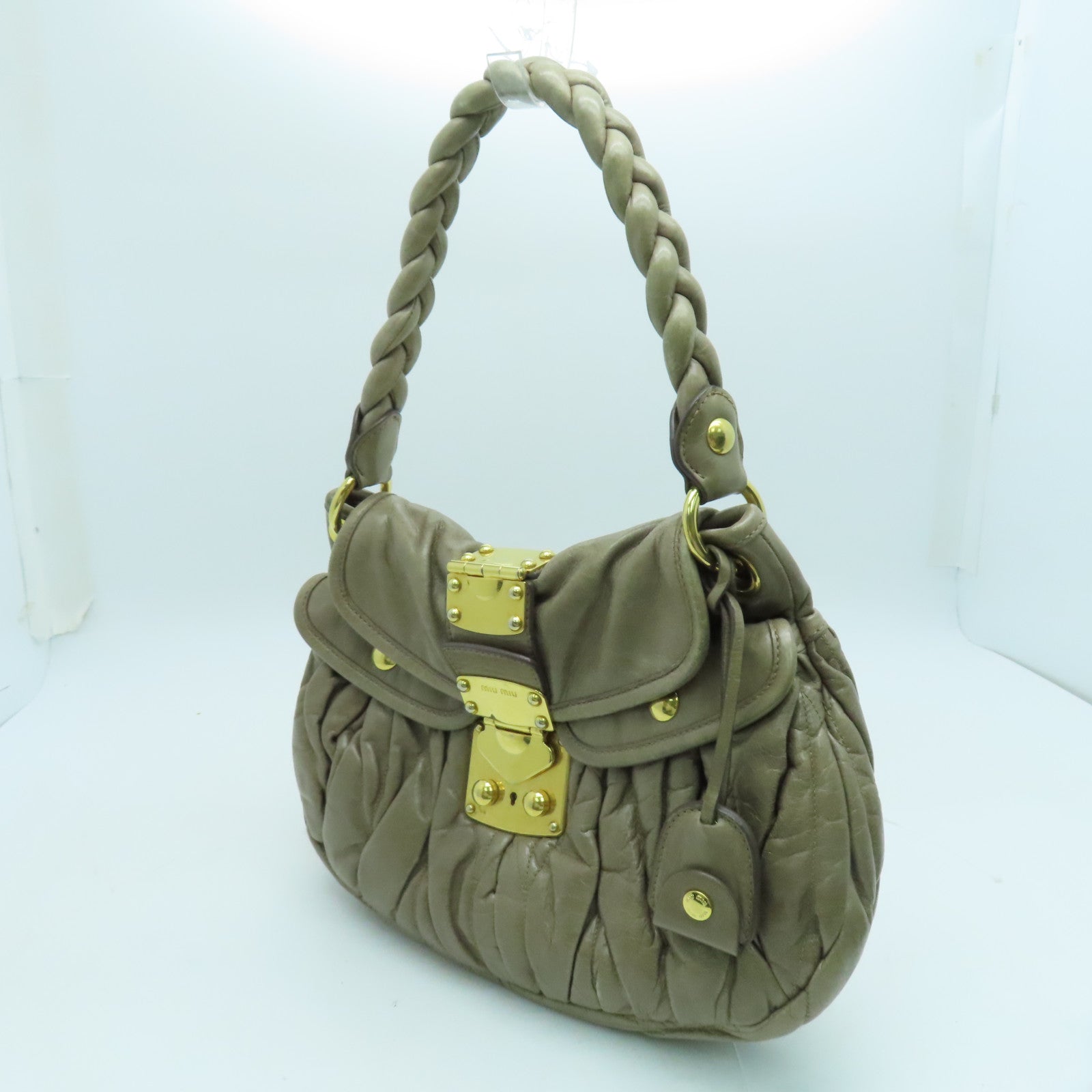 Miu Miu 牛皮皮革2way Shoulder Bag金扣手挽肩背两用袋啡色