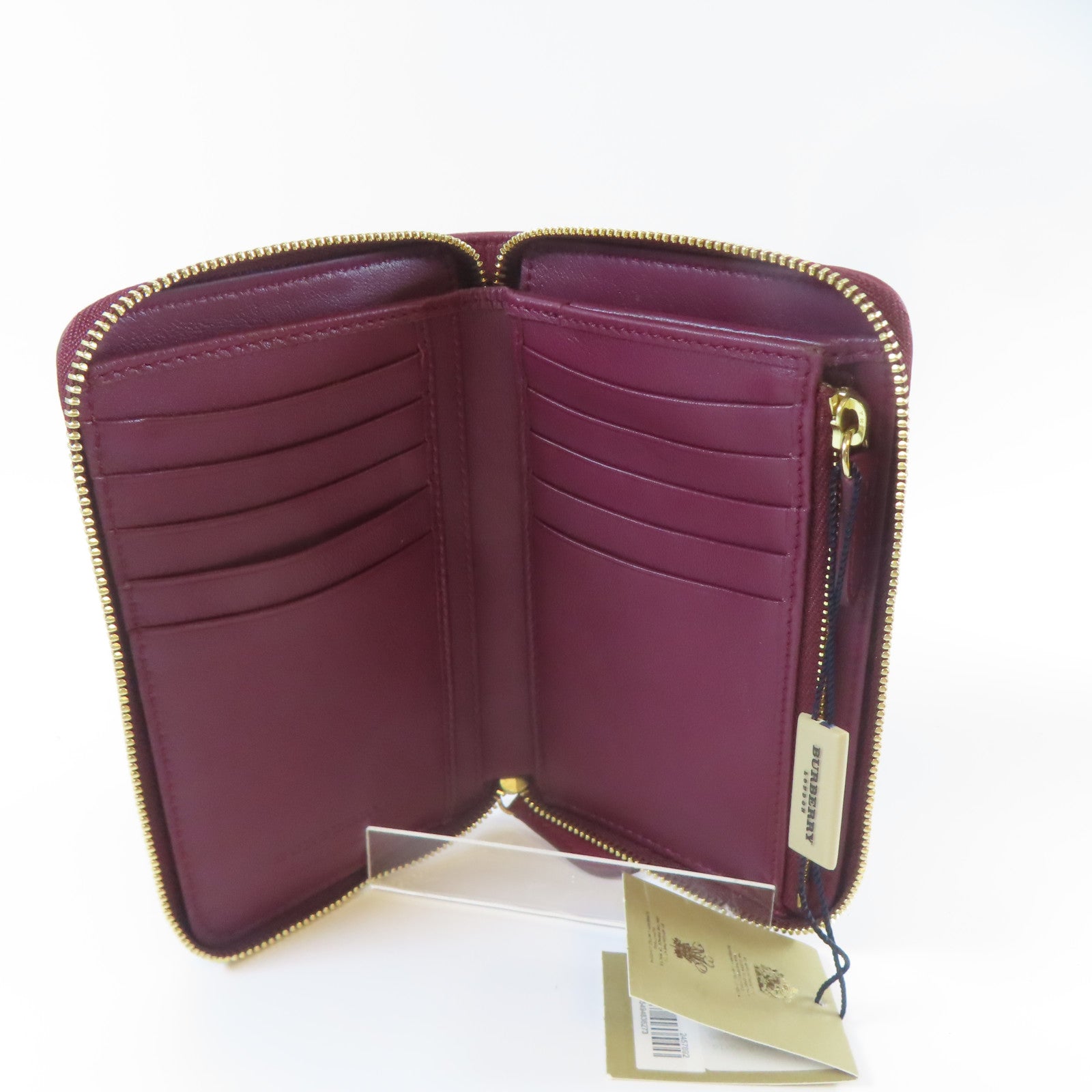 BURBERRY 皮革Wallet金扣錢包紅色/米色