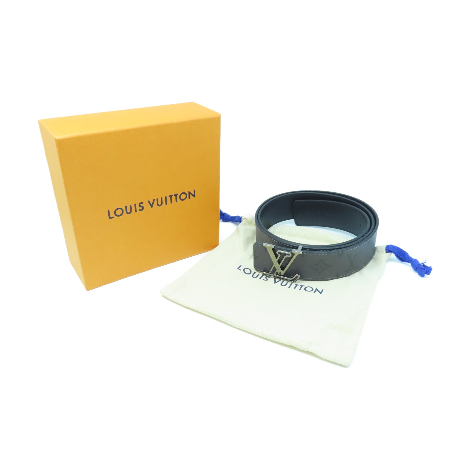 LOUIS VUITTON Monogram Eclipse Reverse Belt 95cm銀扣皮帶灰色