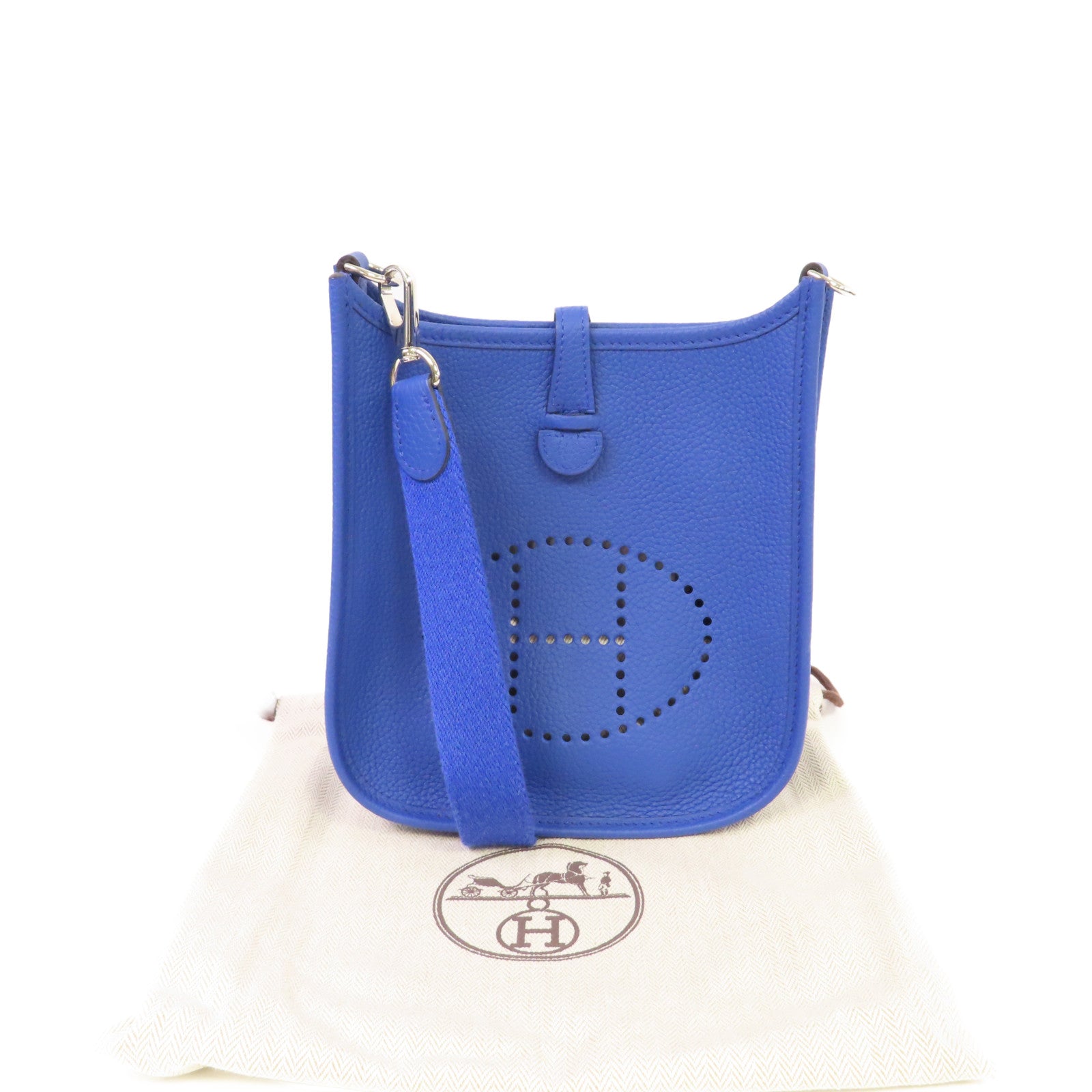 HERMES Clemence皮革Mini Evelyne 16 Shoulder Bag銀扣肩背袋Bleu Royal皇家藍色