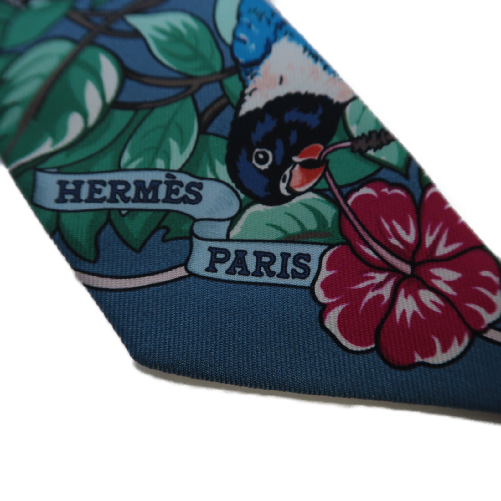 HERMES 絲質Twilly絲巾藍色