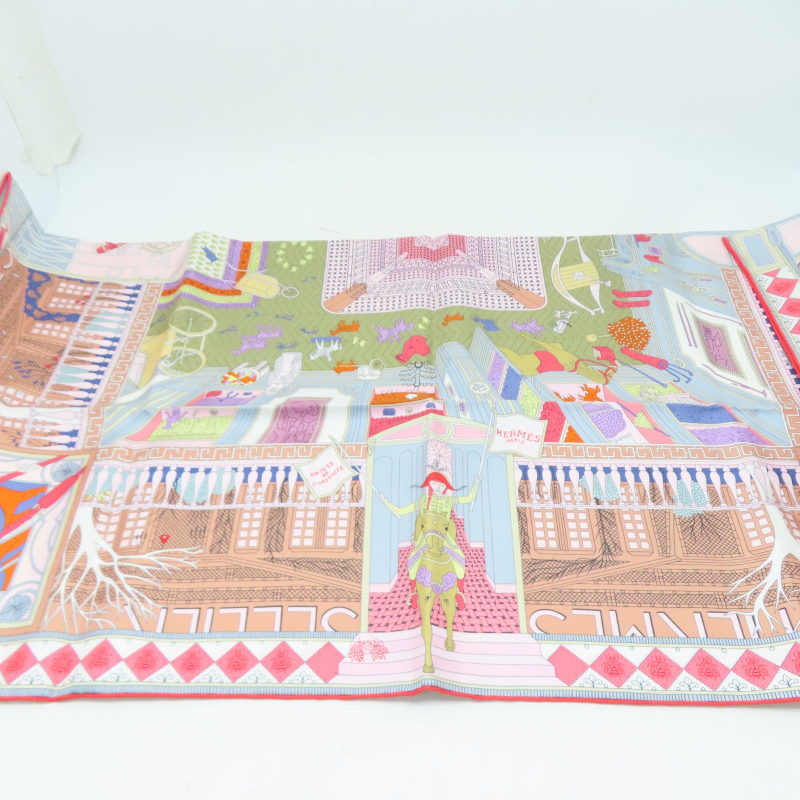 HERMES 絲質Scarf 90x90絲巾粉紅色/白色/紅色/灰色