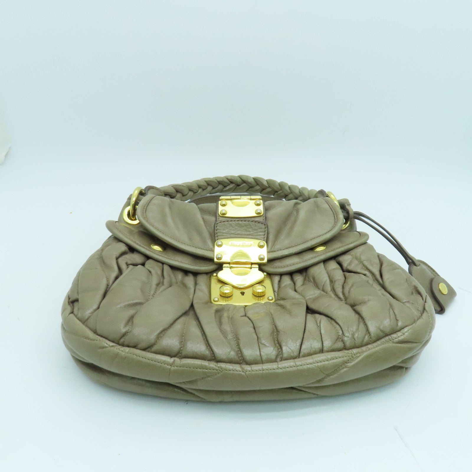 Miu Miu 牛皮皮革2way Shoulder Bag金扣手挽肩背两用袋啡色
