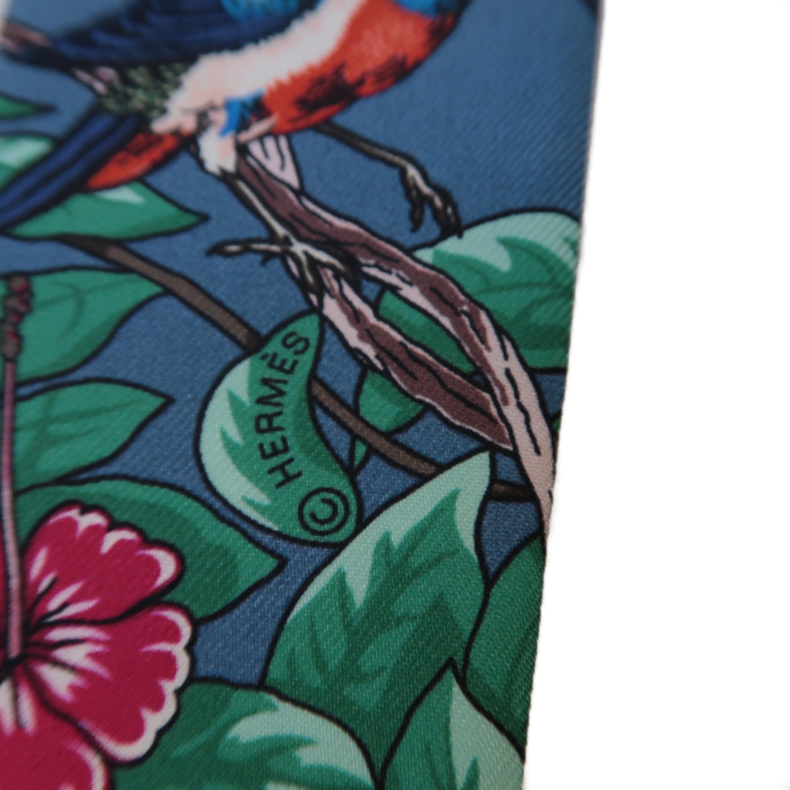 HERMES 絲質Twilly絲巾藍色